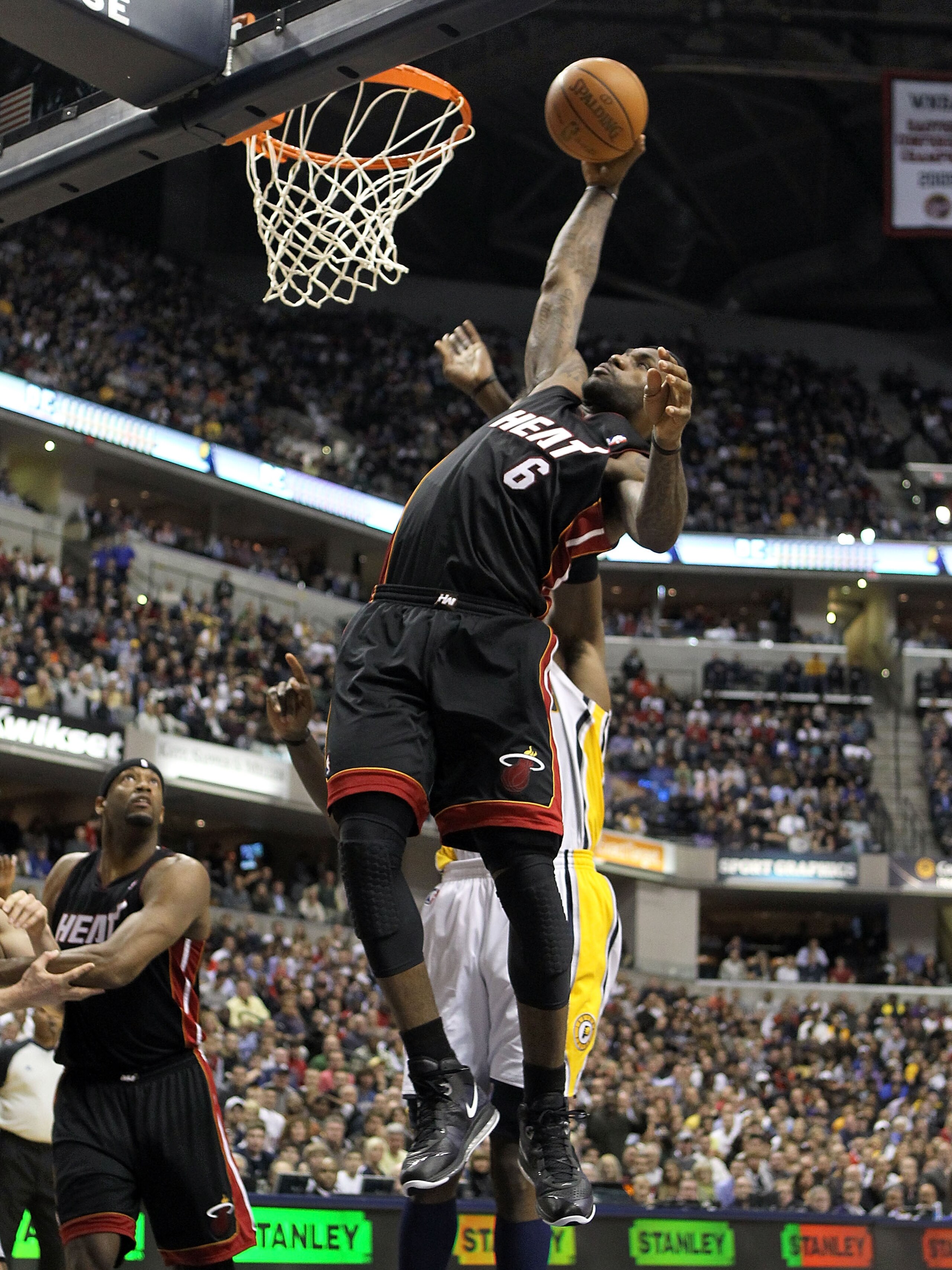 INDIANAPOLIS - FEBRUARY 15:  LeBron James #6 of the Miami Heat shoots the ball during the NBA game against the Indiana Pacers at Conseco Fieldhouse on February 15, 2011 in Indianapolis, Indiana.   The Heat won 110-103.   NOTE TO USER: User expressly ackno