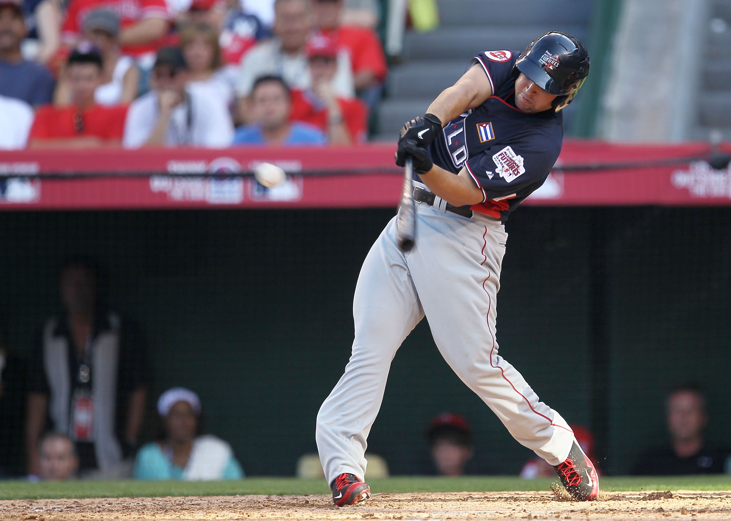 ANAHEIM, CA - JULY 11:  World Futures All-Star Yonder Alonso #20 of the Cincinnati Reds at bat during the 2010 XM All-Star Futures Game at Angel Stadium of Anaheim on July 11, 2010 in Anaheim, California.  (Photo by Stephen Dunn/Getty Images)