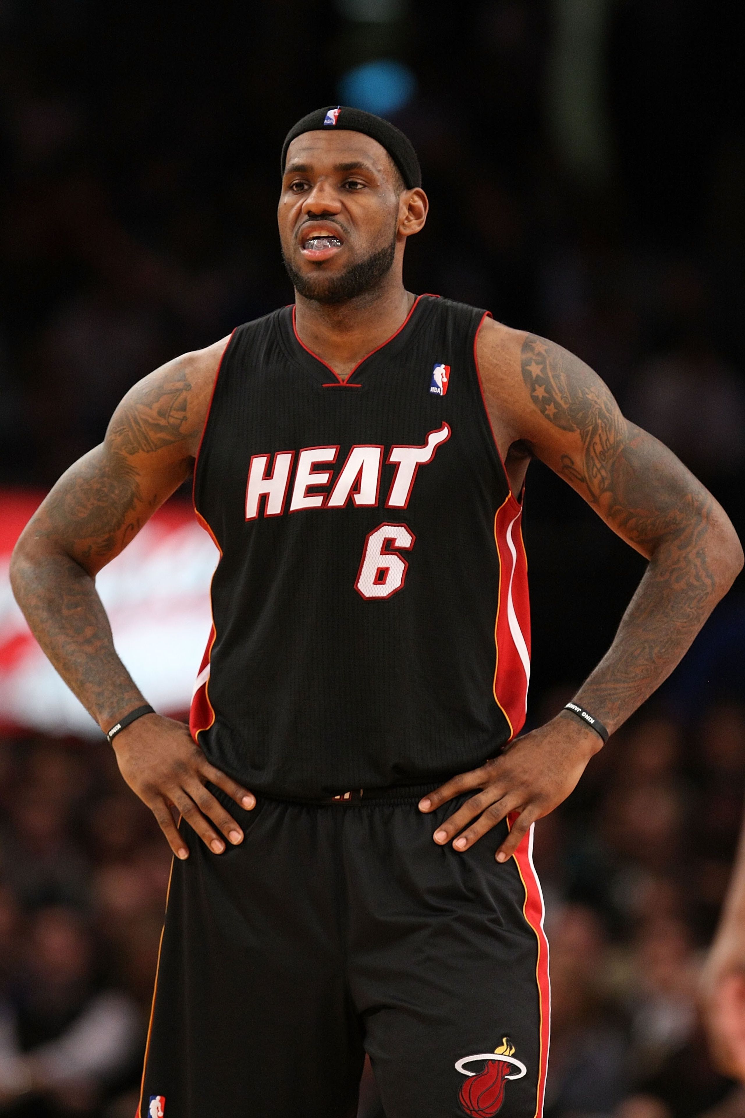 NEW YORK - DECEMBER 17:  LeBron James #6 of the Miami Heat looks on against the New York Knicks at Madison Square Garden on December 17, 2010 in New York, New York.  (Photo by Al Bello/Getty Images)