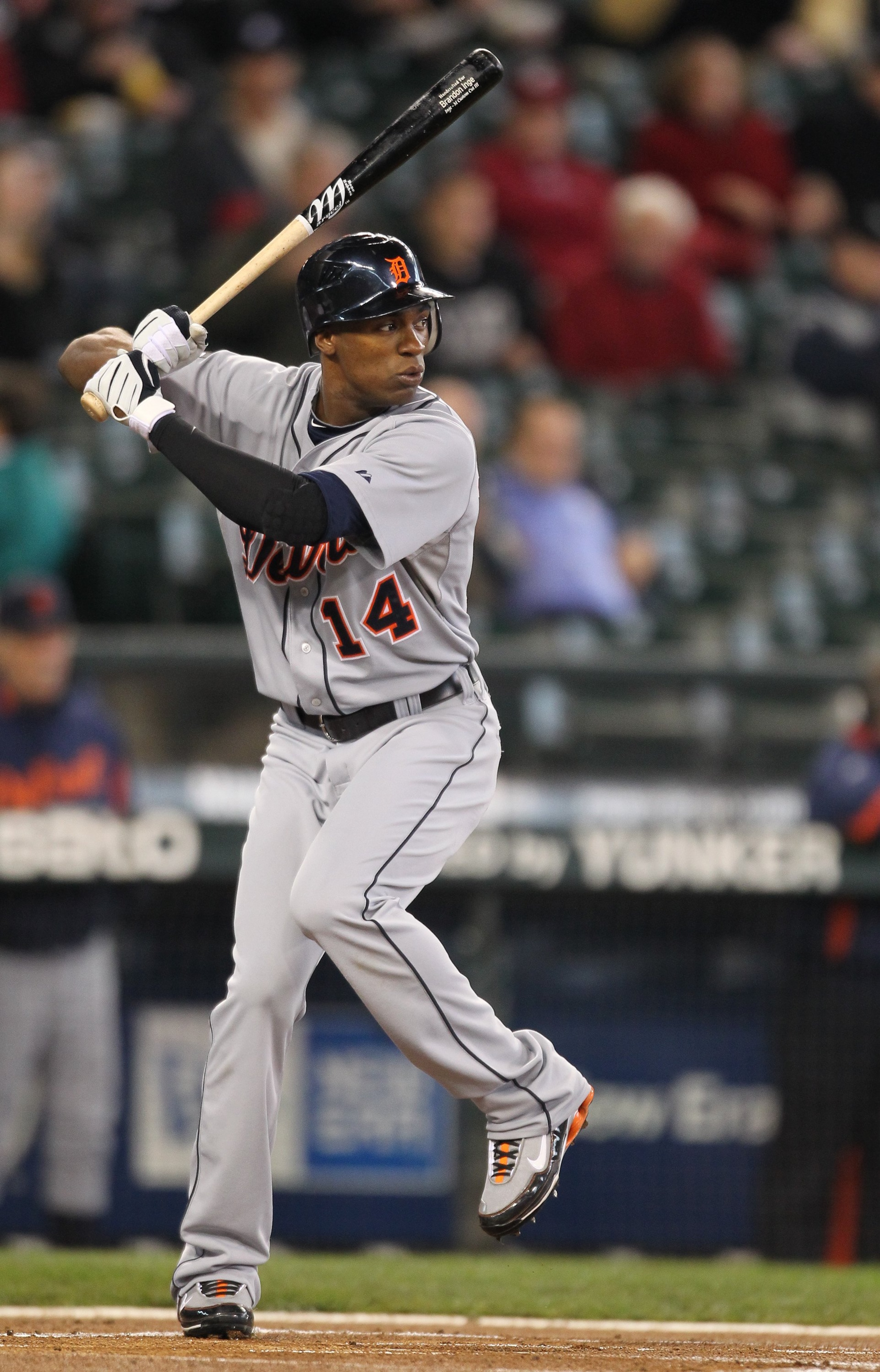SEATTLE - MAY 26:  Austin Jackson #14 of the Detroit Tigers bats against the Seattle Mariners at Safeco Field on May 26, 2010 in Seattle, Washington. (Photo by Otto Greule Jr/Getty Images)