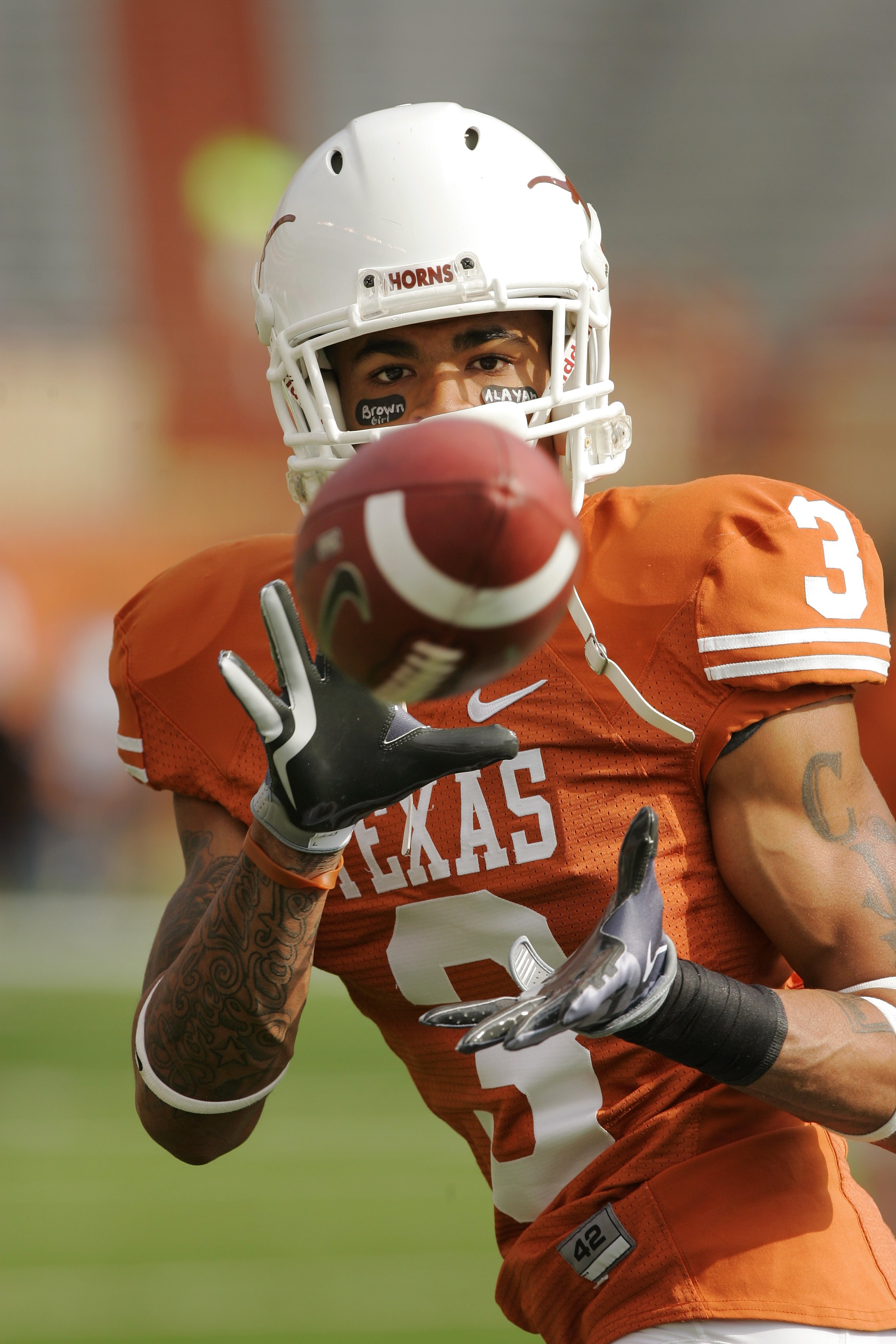 Nov. 20, 2010 - Austin, Texas, United States of America - Texas Longhorns  cornerback Curtis Brown (3) stretches before the game between the  University of Texas and Florida Atlantic University. The Longhorns
