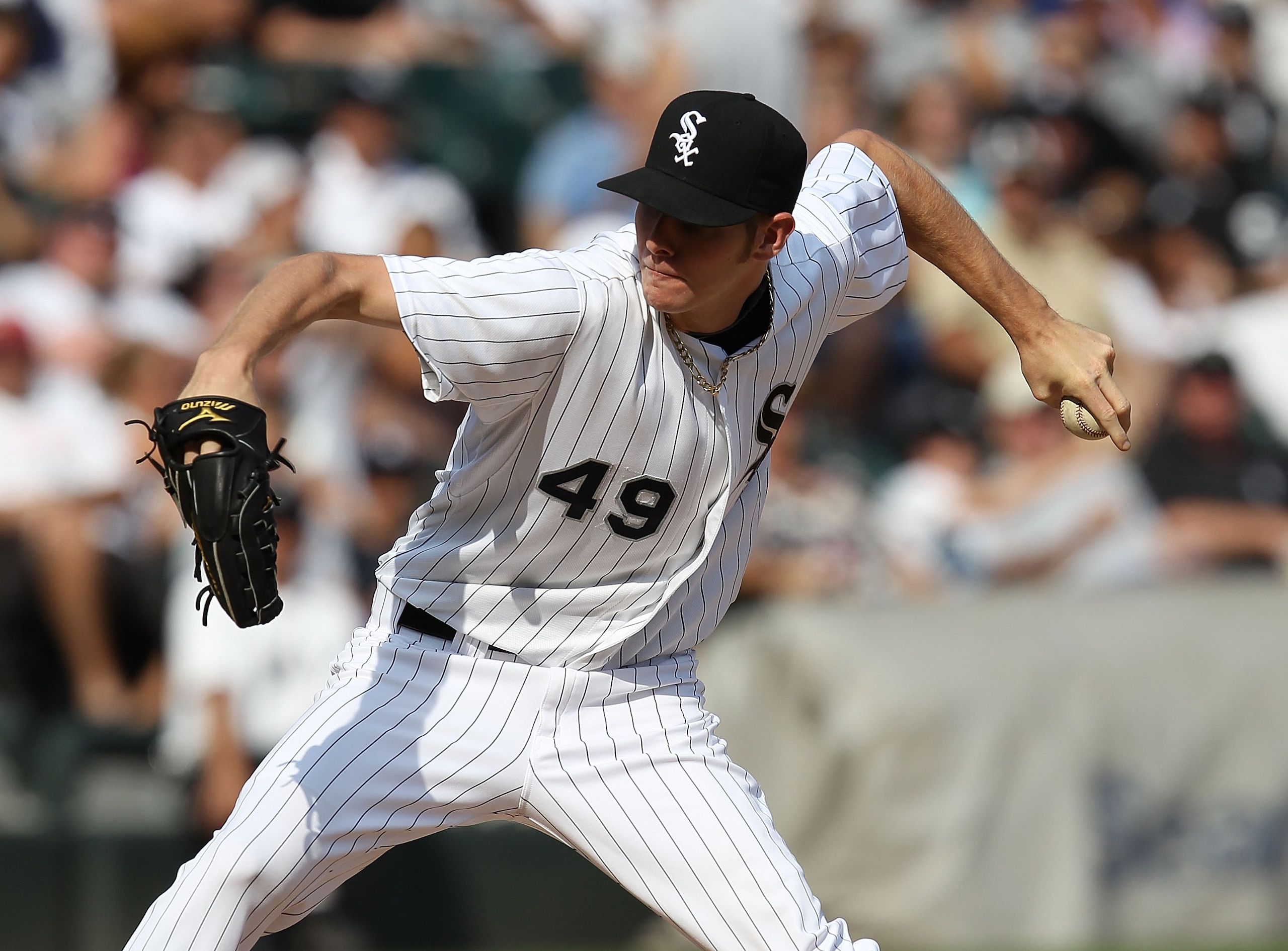CHICAGO - AUGUST 29: Chris Sale #49 of the Chicago White Sox pitches against the New York Yankees at U.S. Cellular Field on August 29, 2010 in Chicago, Illinois. The Yankees defeated the White Sox 2-1. (Photo by Jonathan Daniel/Getty Images) CHICAGO - AUGUST 29: Chris Sale #49 of the Chicago White Sox pitches against the New York Yankees at U.S. Cellular Field on August 29, 2010 in Chicago, Illinois. The Yankees defeated the White Sox 2-1. (Photo by Jonathan Daniel/Getty Images)