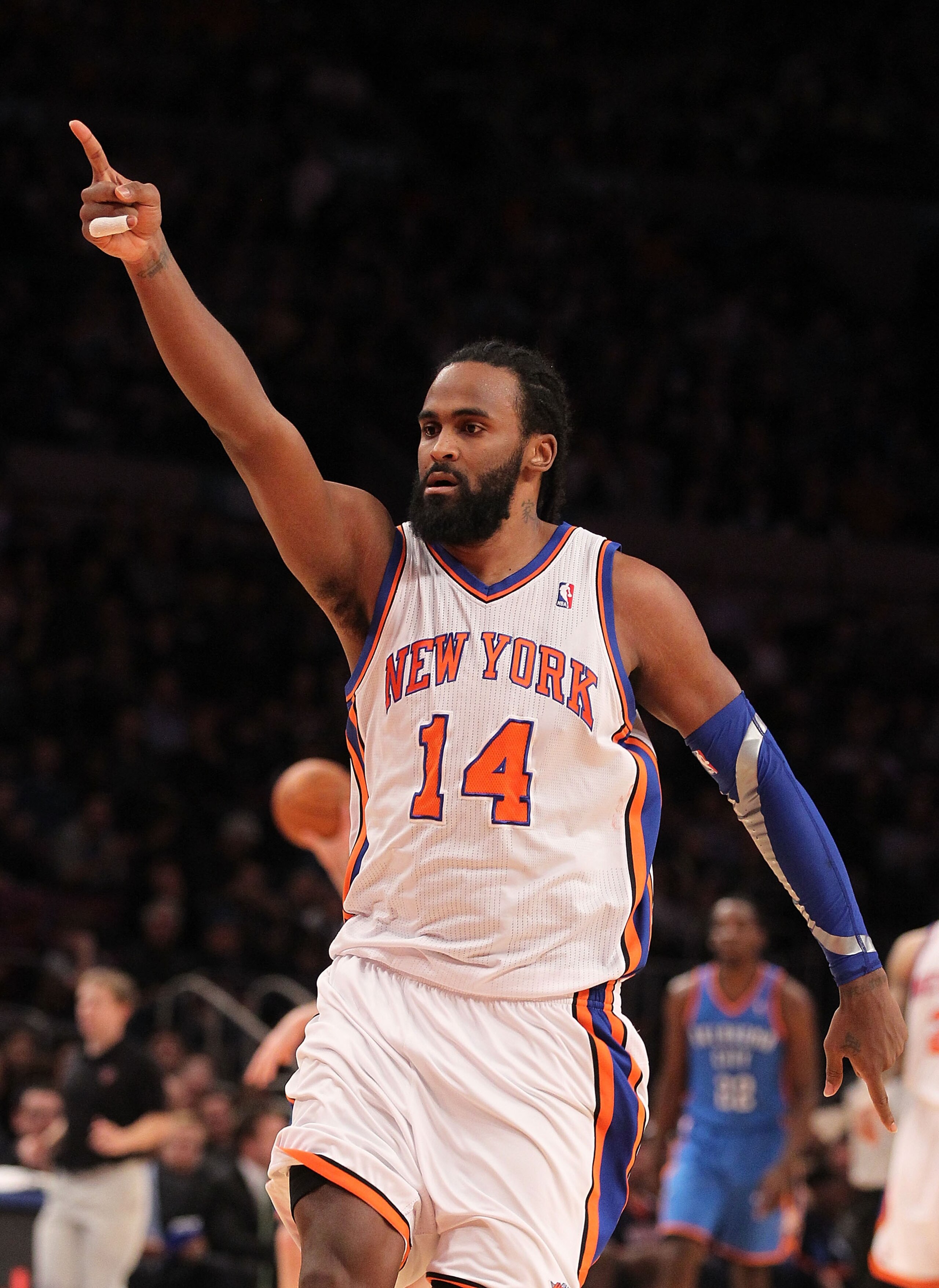NEW YORK - DECEMBER 22:  Ronny Turiaf #14 of the New York Knicks in action against the Oklahoma City Thunder at Madison Square Garden on December 22, 2010 in New York, New York.   NOTE TO USER: User expressly acknowledges and agrees that, by downloading a