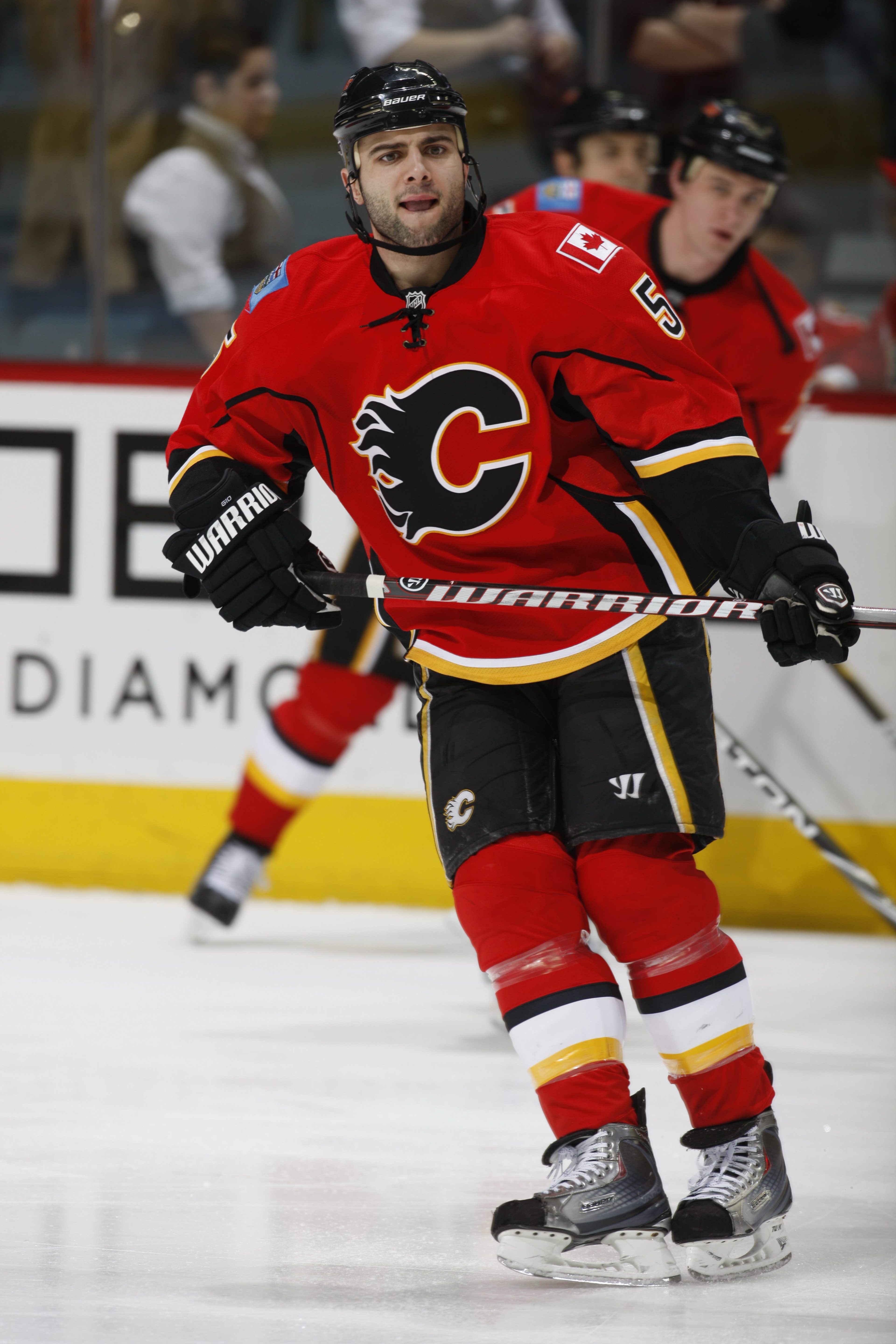 CALGARY, CANADA - FEBRUARY 7: Mark Giordano #5 of the Calgary Flames skates against the Chicago Blackhawks on February 7, 2011 at Scotiabank Saddledome in Calgary, Alberta, Canada. (Photo by Dale MacMillan/Getty Images)