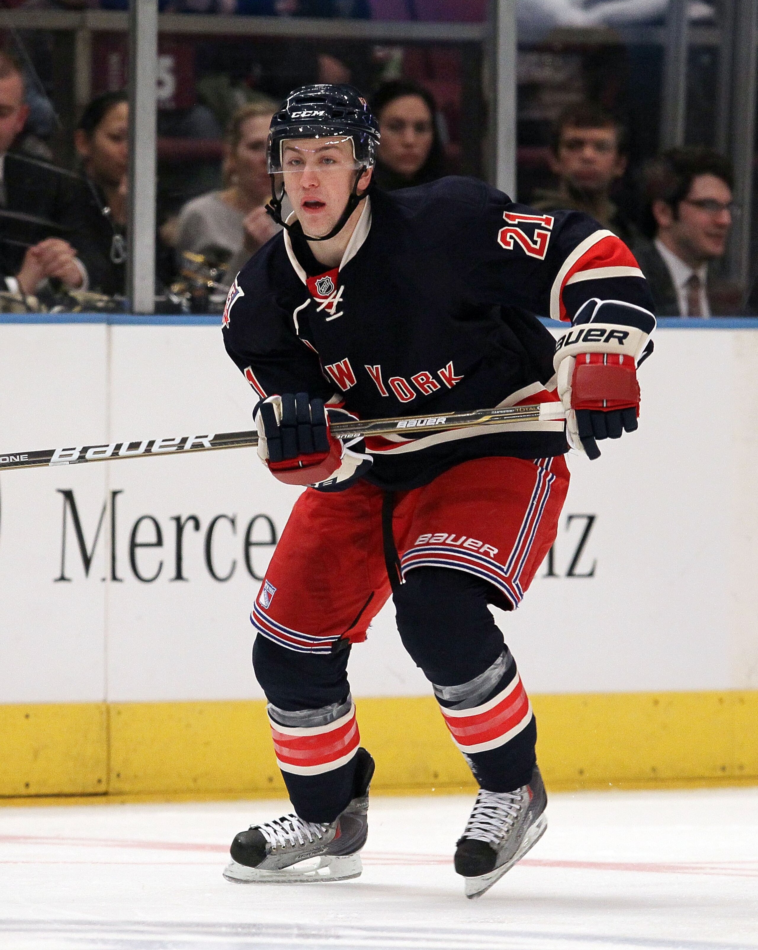 NEW YORK, NY - JANUARY 11: Derek Stepan #21 of the New York Rangers skates against the Montreal Canadiens on January 11, 2011 at Madison Square Garden in New York City. Montreal defeated the Rangers 2-1. (Photo by Jim McIsaac/Getty Images) NEW YORK, NY - JANUARY 11: Derek Stepan #21 of the New York Rangers skates against the Montreal Canadiens on January 11, 2011 at Madison Square Garden in New York City. Montreal defeated the Rangers 2-1. (Photo by Jim McIsaac/Getty Images)