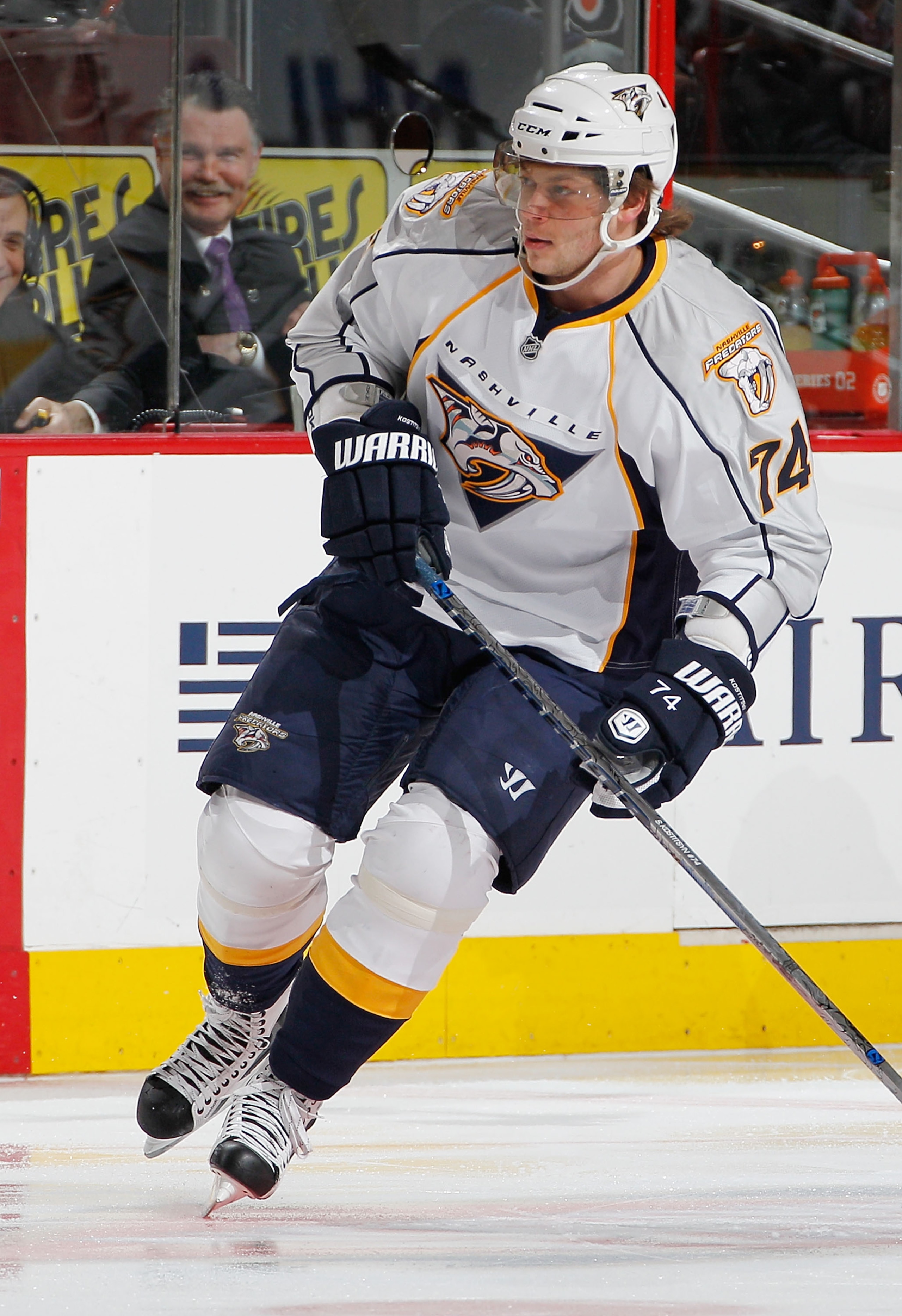 PHILADELPHIA, PA - FEBRUARY 03: Sergei Kostitsyn #74 of the Nashville Predators skates during an NHL hockey game against the Philadelphia Flyers at the Wells Fargo Center on February 3, 2011 in Philadelphia, Pennsylvania. (Photo by Paul Bereswill/Getty PHILADELPHIA, PA - FEBRUARY 03: Sergei Kostitsyn #74 of the Nashville Predators skates during an NHL hockey game against the Philadelphia Flyers at the Wells Fargo Center on February 3, 2011 in Philadelphia, Pennsylvania. (Photo by Paul Bereswill/Getty