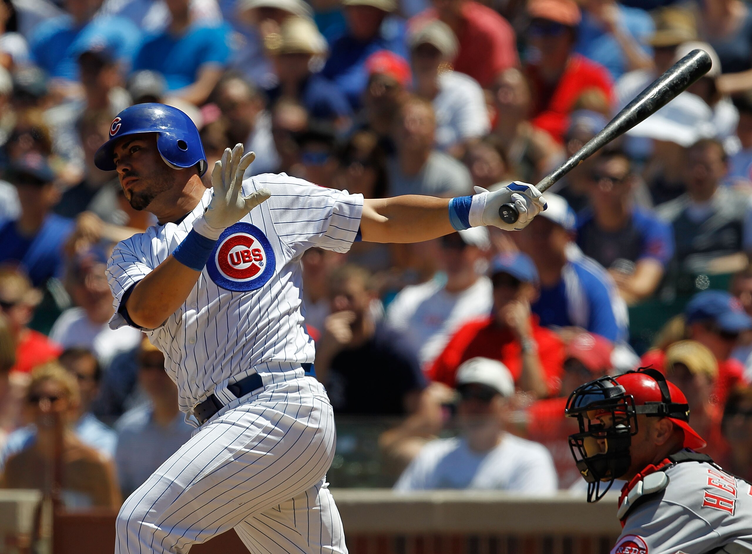 CHICAGO - JULY 03: Geovany Soto #18 of the Chicago Cubs hits a run scoring double in the 6th inning against the Cincinnati Reds at Wrigley Field on July 3, 2010 in Chicago, Illinois. The Cubs defeated the Reds 3-1. (Photo by Jonathan Daniel/Getty Images)