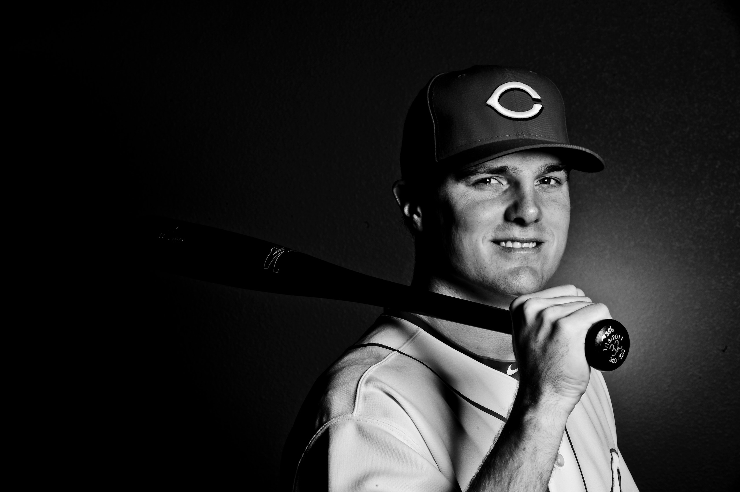 GOODYEAR, AZ - FEBRUARY 20: (EDITORS NOTE - THIS IMAGE WAS CONVERTED TO BLACK & WHITE) Jay Bruce #32 of the Cincinnati Reds poses during the Cincinnati Reds photo day at the Cincinnati Reds Spring Training Complex on February 20, 2011 in Goodyear, Arizona