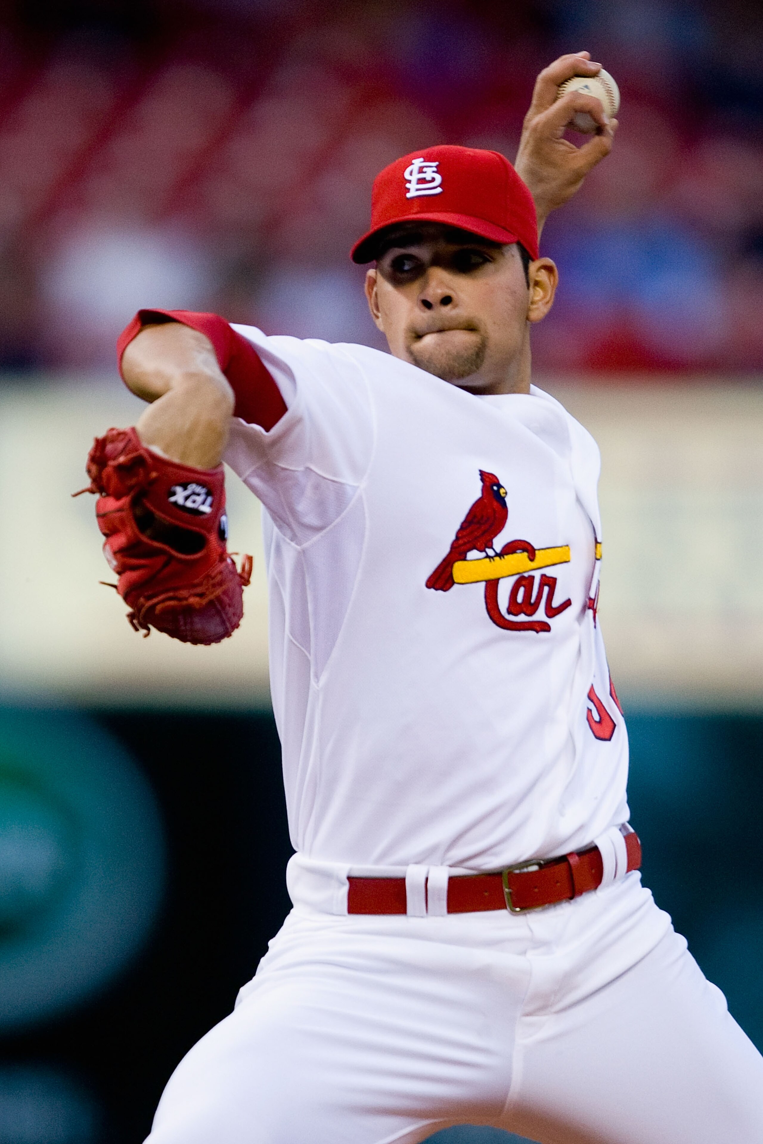 ST. LOUIS - APRIL 28: Starting pitcher Jamie Garcia #54 of the St. Louis Cardinals throws against the Atlanta Braves at Busch Stadium on April 28, 2010 in St. Louis, Missouri.  (Photo by Dilip Vishwanat/Getty Images)