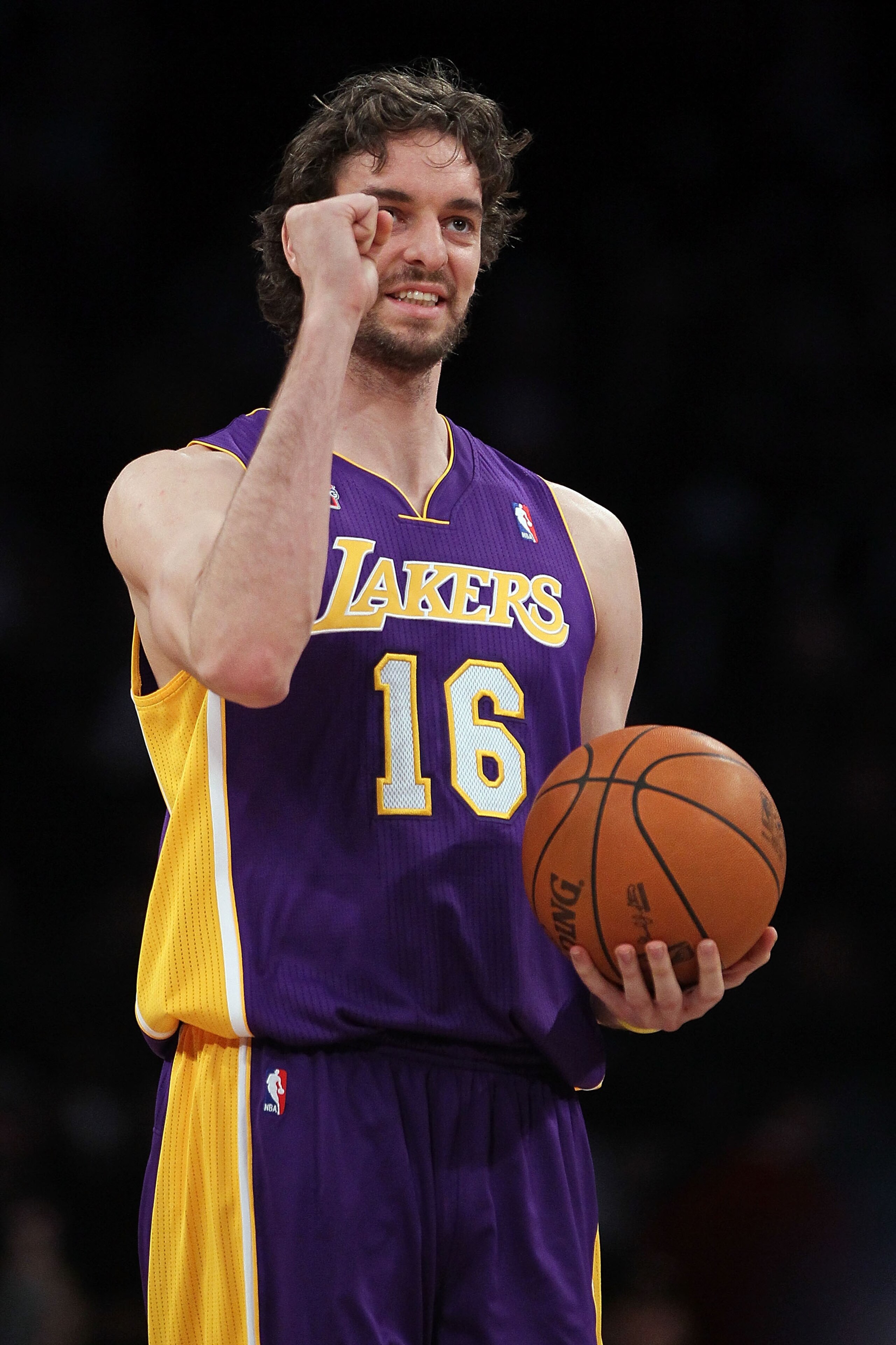LOS ANGELES, CA - FEBRUARY 19:  Pau Gasol #16 of the Los Angeles Lakers and playing for Team Los Angeles reacts as he competes in the Haier Shooting Stars Competition apart of NBA All-Star Saturday Night at Staples Center on February 19, 2011 in Los Angel