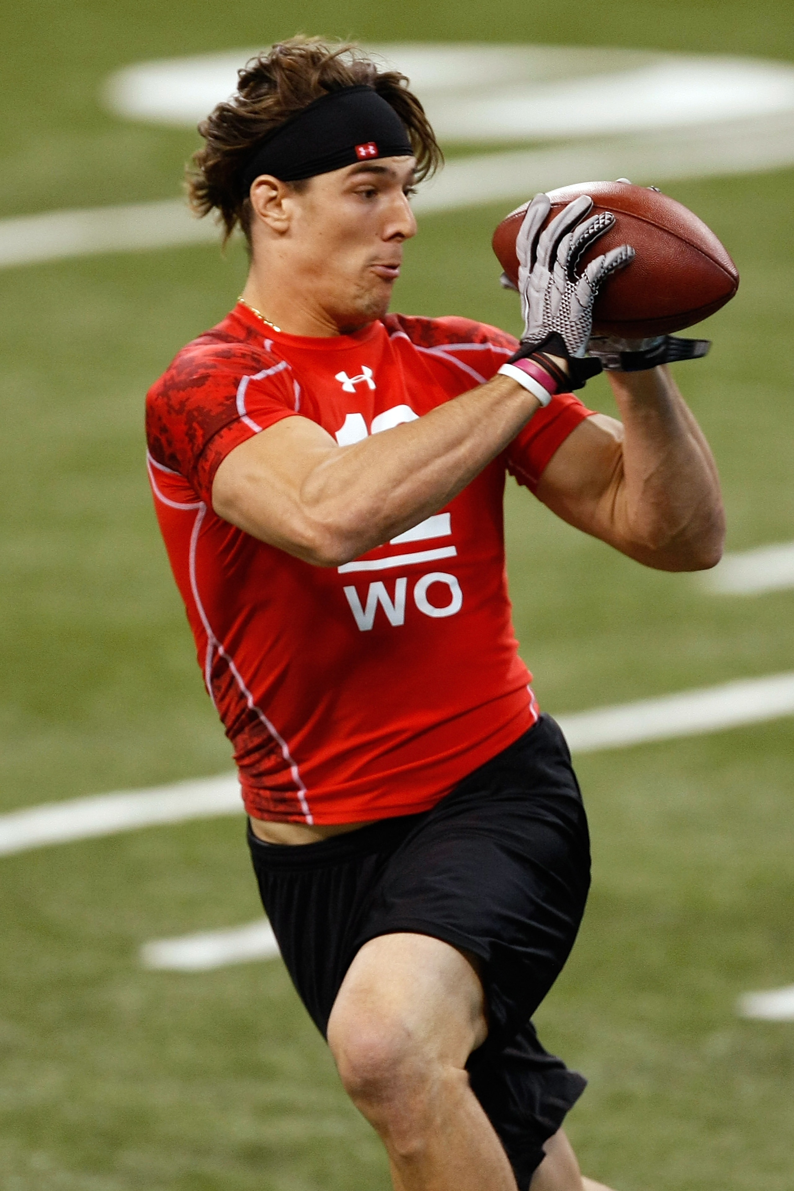 INDIANAPOLIS, IN - FEBRUARY 28: Wide receiver Riley Cooper of Florida catches the football during the NFL Scouting Combine presented by Under Armour at Lucas Oil Stadium on February 28, 2010 in Indianapolis, Indiana. (Photo by Scott Boehm/Getty Images)