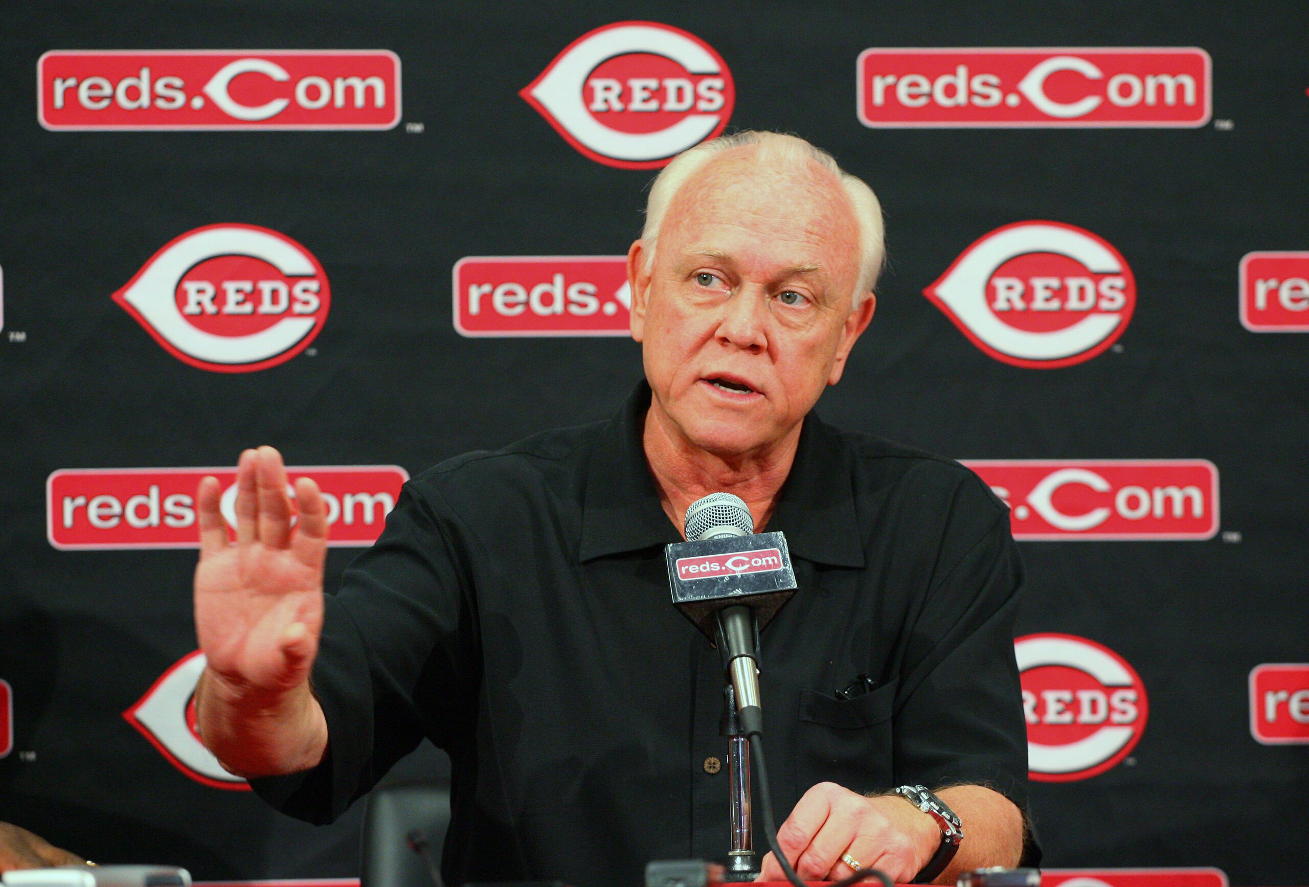 GOODYEAR, AZ - FEBRUARY 22: President and General Manager Walt Jocketty of the Cincinnati Reds speaks with the media during a press conference at the Cincinnati Reds Development Complex on February 22, 2010 in Goodyear, Arizona. (Photo by Hunter Martin/Ge GOODYEAR, AZ - FEBRUARY 22: President and General Manager Walt Jocketty of the Cincinnati Reds speaks with the media during a press conference at the Cincinnati Reds Development Complex on February 22, 2010 in Goodyear, Arizona. (Photo by Hunter Martin/Ge