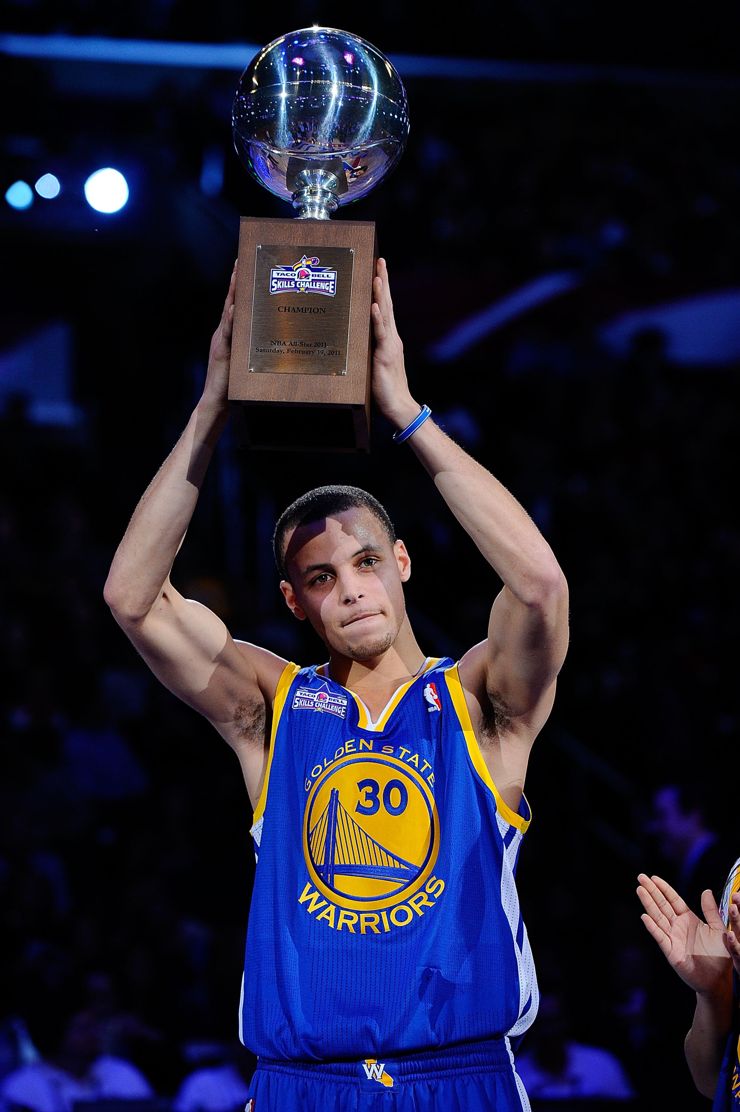 LOS ANGELES, CA - FEBRUARY 19: Stephen Curry #30 of the Golden State Warriors holds up the trophy after winning the Taco Bell Skills Challenge apart of NBA All-Star Saturday Night at Staples Center on February 19, 2011 in Los Angeles, California. (Photo LOS ANGELES, CA - FEBRUARY 19: Stephen Curry #30 of the Golden State Warriors holds up the trophy after winning the Taco Bell Skills Challenge apart of NBA All-Star Saturday Night at Staples Center on February 19, 2011 in Los Angeles, California. (Photo