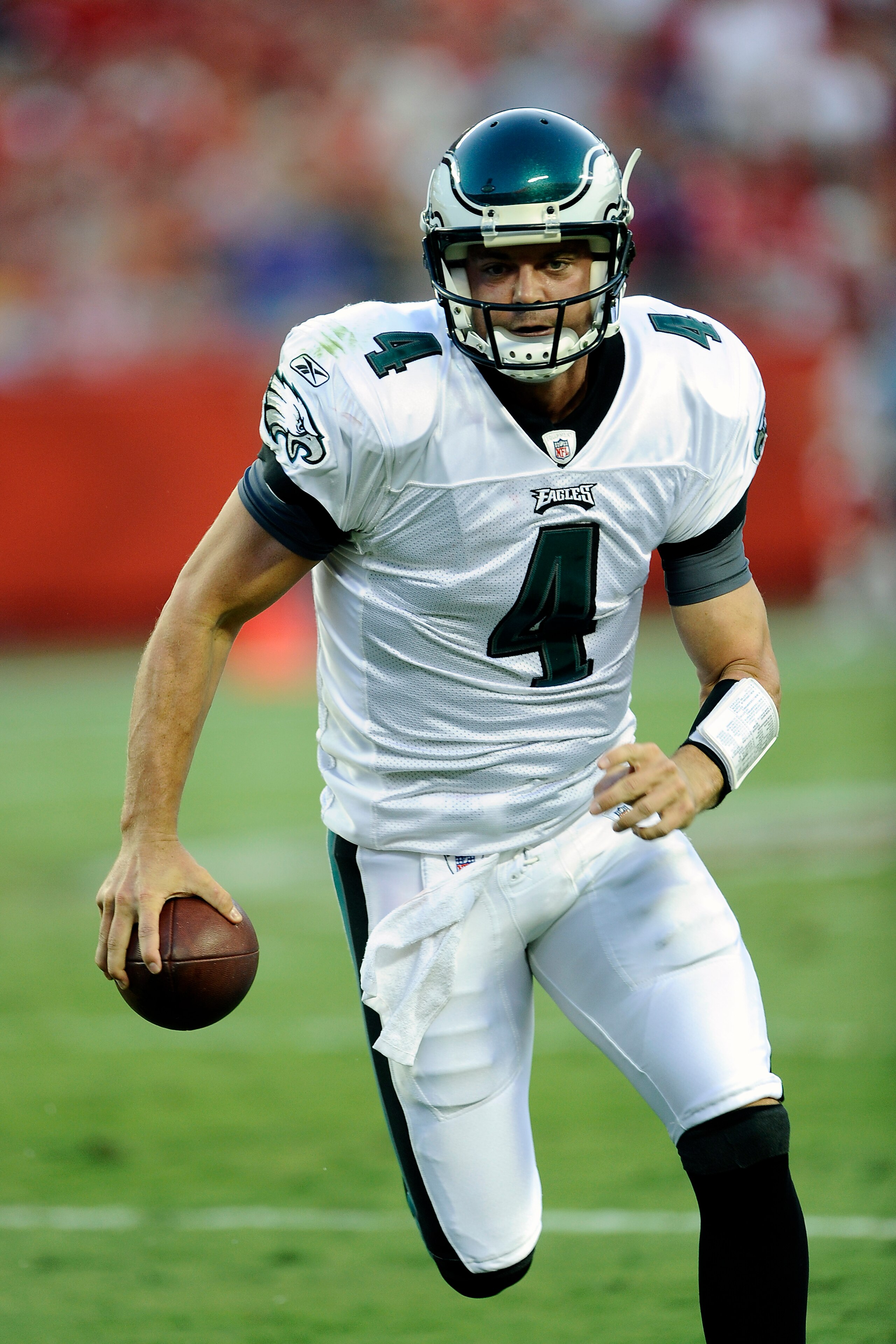 KANSAS CITY, MO - AUGUST 27: Kevin Kolb #4 of the Philadelphia Eagles runs for yardage during a preseason game against the Kansas City Chiefs at Arrowhead Stadium on August 27, 2010 in Kansas City, Missouri. (Photo by G. Newman Lowrance/Getty Images) KANSAS CITY, MO - AUGUST 27: Kevin Kolb #4 of the Philadelphia Eagles runs for yardage during a preseason game against the Kansas City Chiefs at Arrowhead Stadium on August 27, 2010 in Kansas City, Missouri. (Photo by G. Newman Lowrance/Getty Images)
