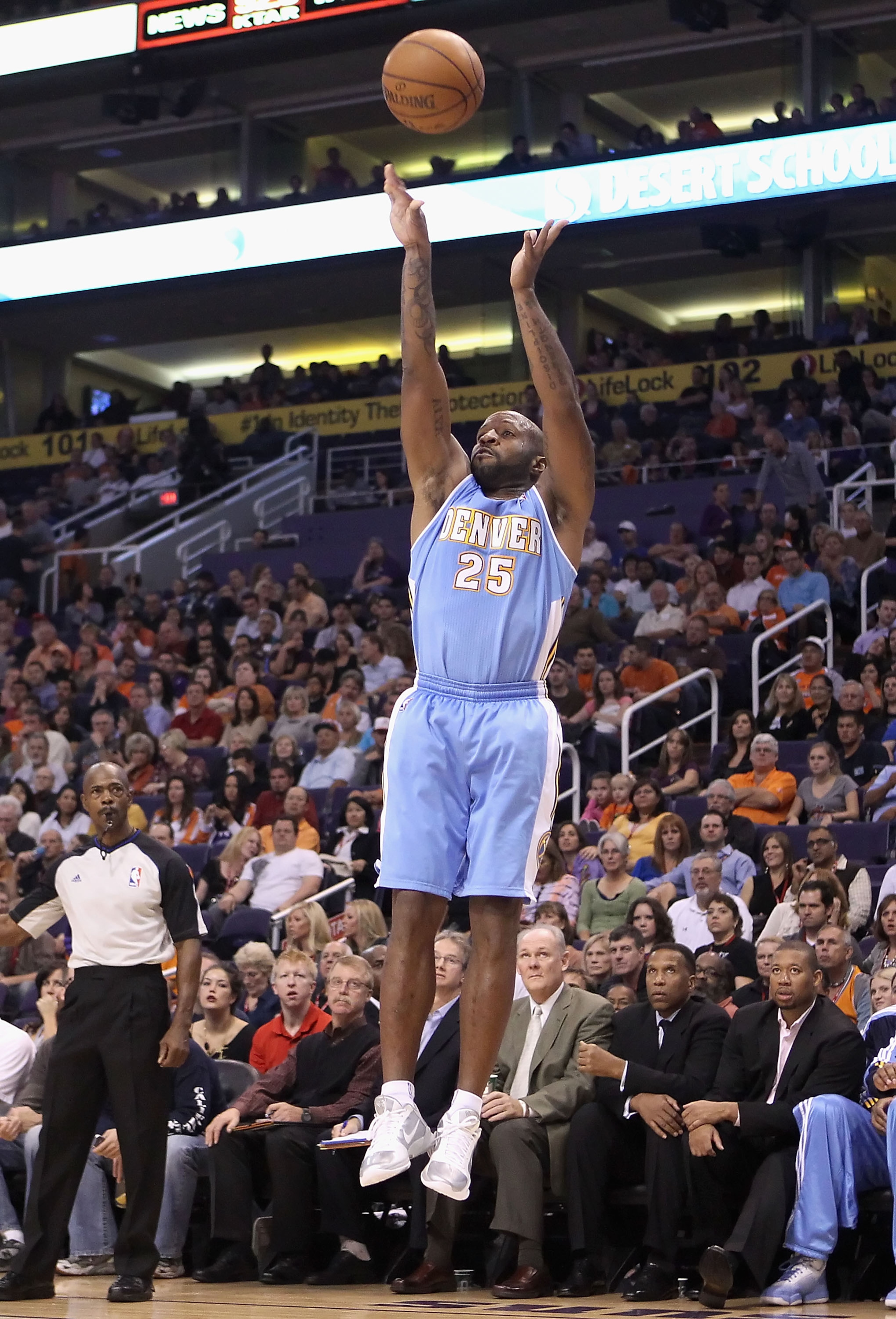 PHOENIX - OCTOBER 22: Anthony Carter #25 of the Denver Nuggets puts up a shot against the Phoenix Suns during the preseason NBA game at US Airways Center on October 22, 2010 in Phoenix, Arizona. NOTE TO USER: User expressly acknowledges and agrees that, PHOENIX - OCTOBER 22: Anthony Carter #25 of the Denver Nuggets puts up a shot against the Phoenix Suns during the preseason NBA game at US Airways Center on October 22, 2010 in Phoenix, Arizona. NOTE TO USER: User expressly acknowledges and agrees that,
