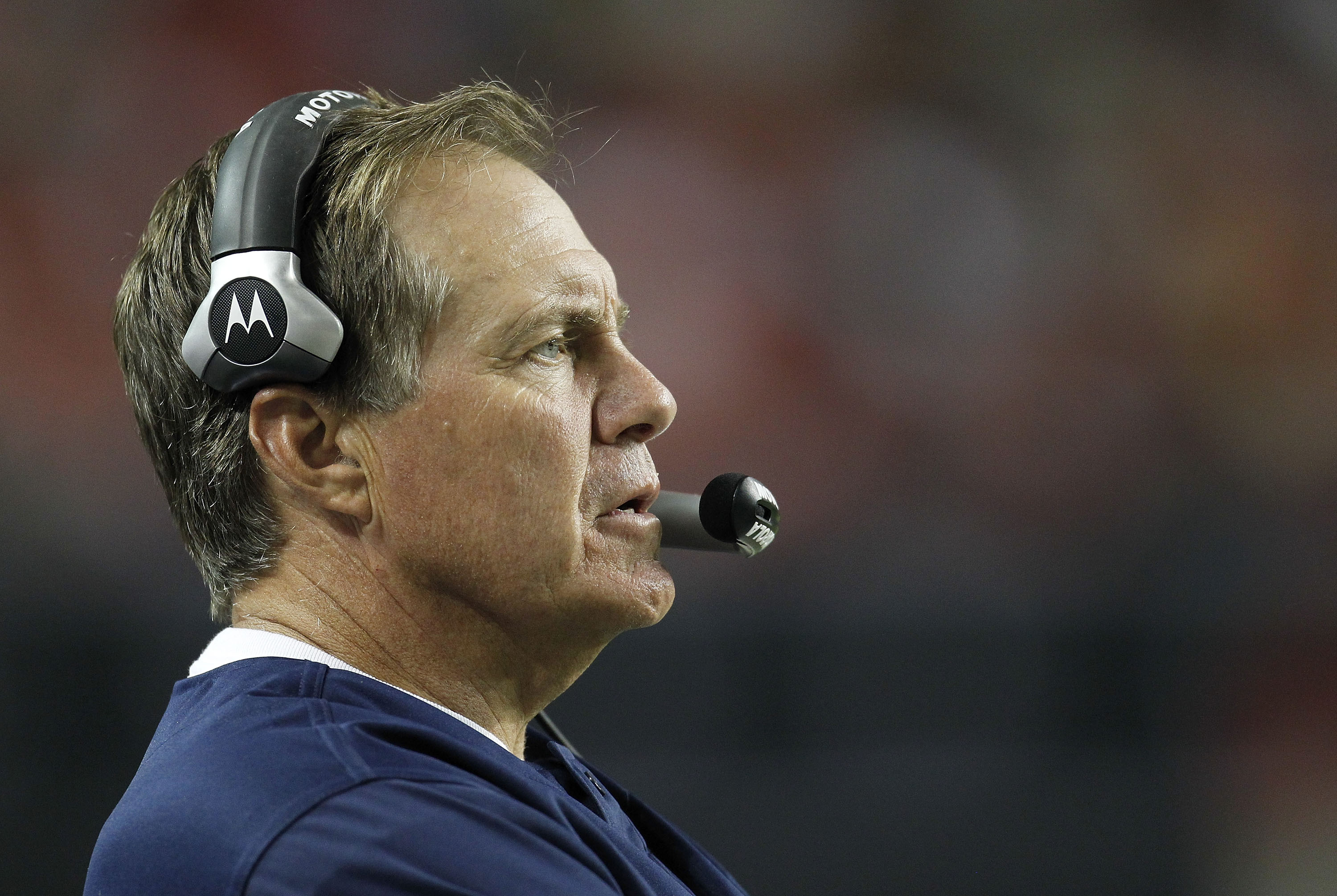 ATLANTA - AUGUST 19:  New England Patriots head coach Bill Belichick watches the action on the field during the preseason game against the Atlanta Falcons at the Georgia Dome on August 19, 2010 in Atlanta, Georgia.  The Patriots beat the Falcons 28-10.  (