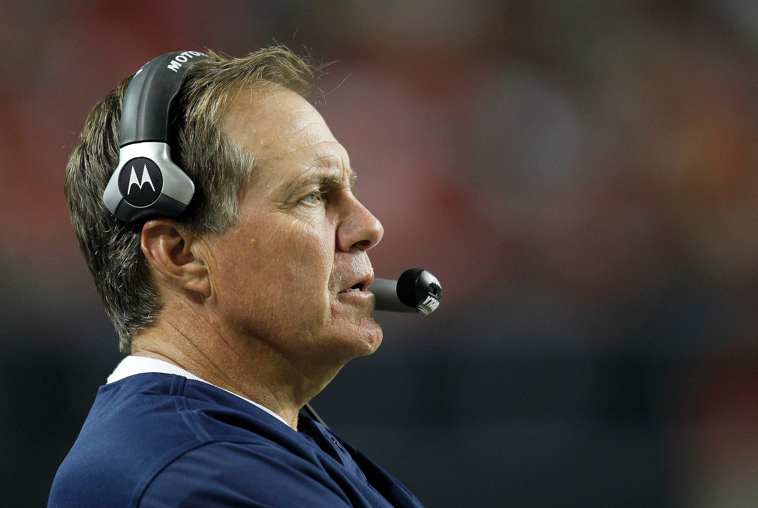 ATLANTA - AUGUST 19:  New England Patriots head coach Bill Belichick watches the action on the field during the preseason game against the Atlanta Falcons at the Georgia Dome on August 19, 2010 in Atlanta, Georgia.  The Patriots beat the Falcons 28-10.  (