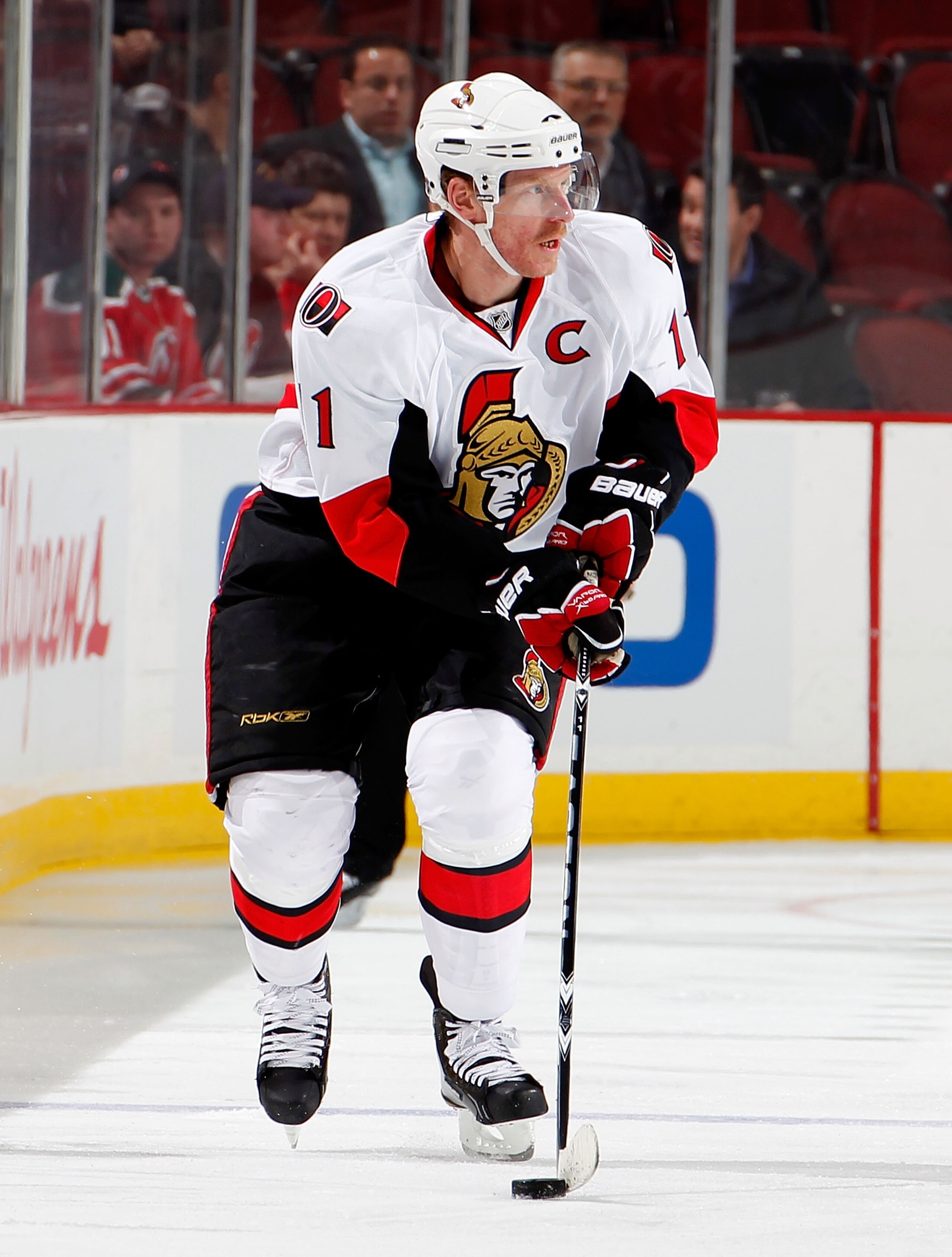 NEWARK, NJ - FEBRUARY 01:  Daniel Alfredsson #11 of the Ottawa Senators skates in an NHL hockey game against the New Jersey Devils at the Prudential Center on February 1, 2011 in Newark, New Jersey.  (Photo by Paul Bereswill/Getty Images)