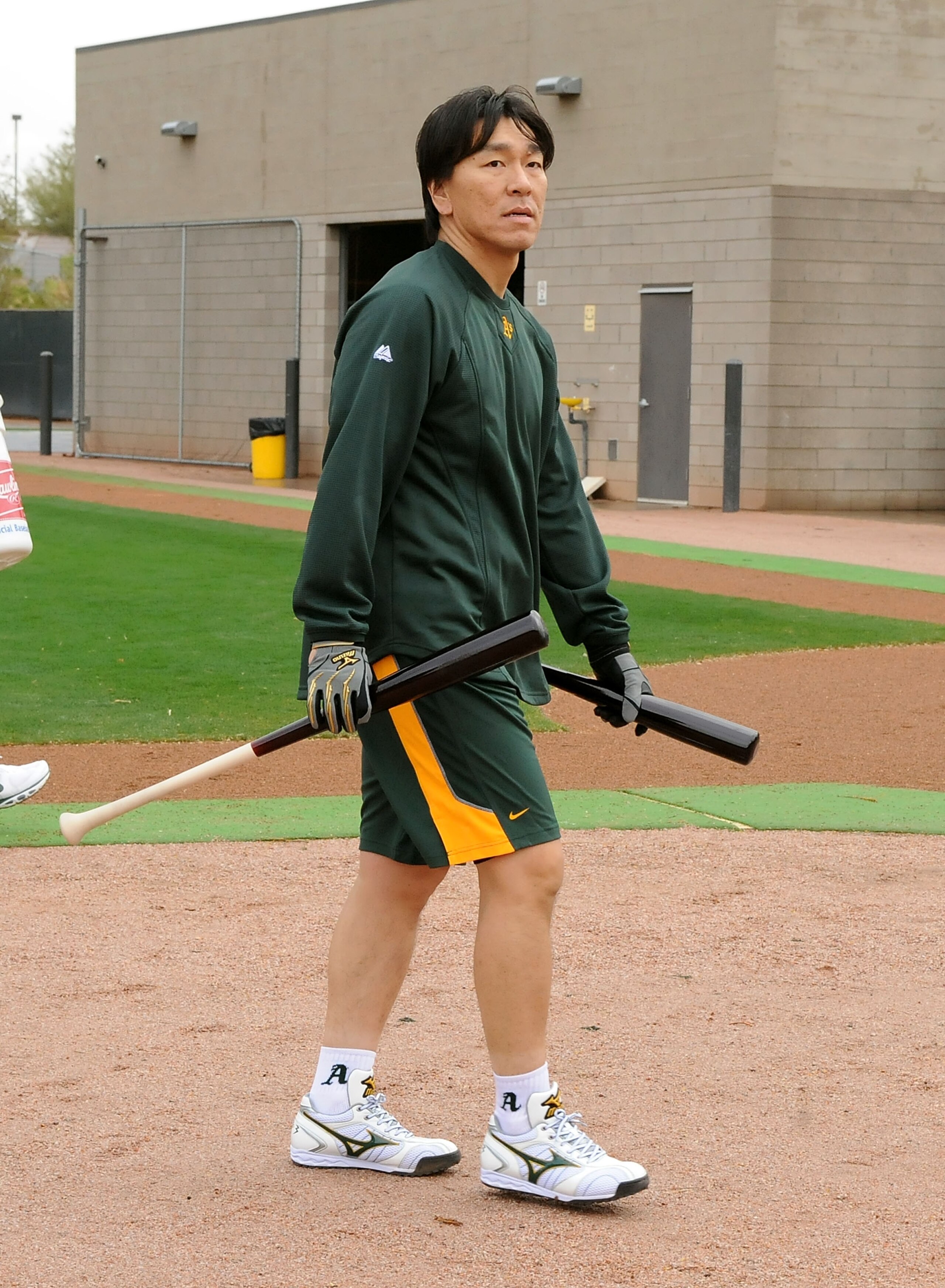 PHOENIX - FEBRUARY 20: Hideki Matsui #55 of the Oakland Athletics walks back to the clubhouse after taking batting practice at Phoenix Municipal Stadium on February 20, 2011 in Phoenix, Arizona. (Photo by Norm Hall/Getty Images) PHOENIX - FEBRUARY 20: Hideki Matsui #55 of the Oakland Athletics walks back to the clubhouse after taking batting practice at Phoenix Municipal Stadium on February 20, 2011 in Phoenix, Arizona. (Photo by Norm Hall/Getty Images)