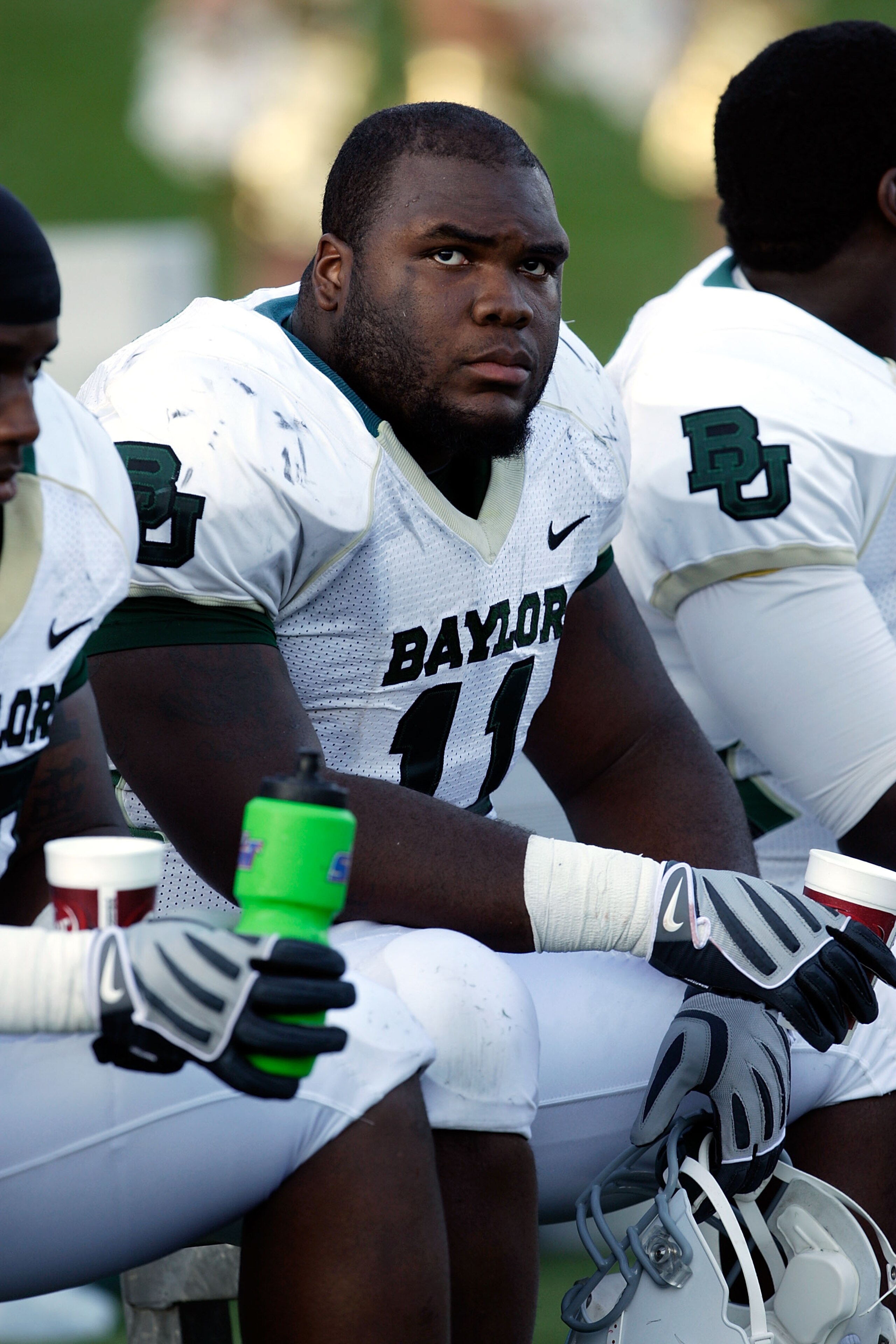 COLUMBIA, MO - NOVEMBER 07: Defensive tackle Phil Taylor #11 of the Baylor Bears watches from the bench during the game against the Missouri Tigers at Faurot Field at Memorial Stadium on November 7, 2009 in Columbia, Missouri. (Photo by Jamie Squire/Get COLUMBIA, MO - NOVEMBER 07: Defensive tackle Phil Taylor #11 of the Baylor Bears watches from the bench during the game against the Missouri Tigers at Faurot Field at Memorial Stadium on November 7, 2009 in Columbia, Missouri. (Photo by Jamie Squire/Get