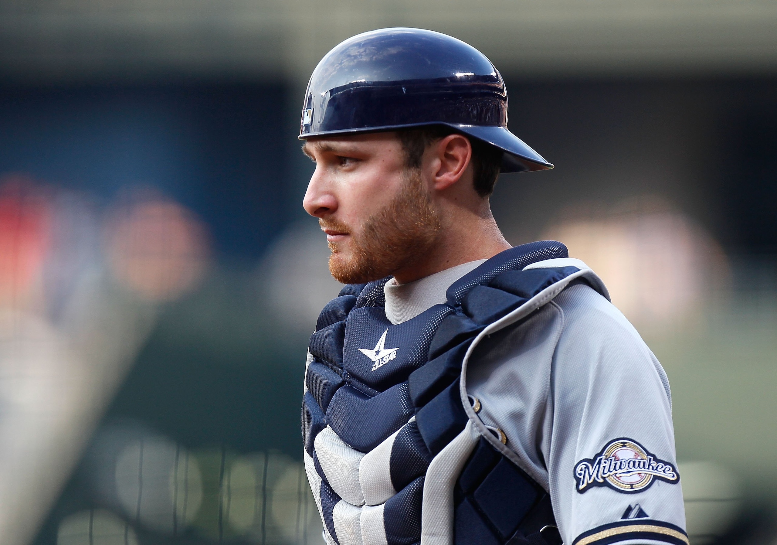 ATLANTA - JULY 15:  Jonathan Lucroy #20 of the Milwaukee Brewers against the Atlanta Braves at Turner Field on July 15, 2010 in Atlanta, Georgia.  (Photo by Kevin C. Cox/Getty Images)