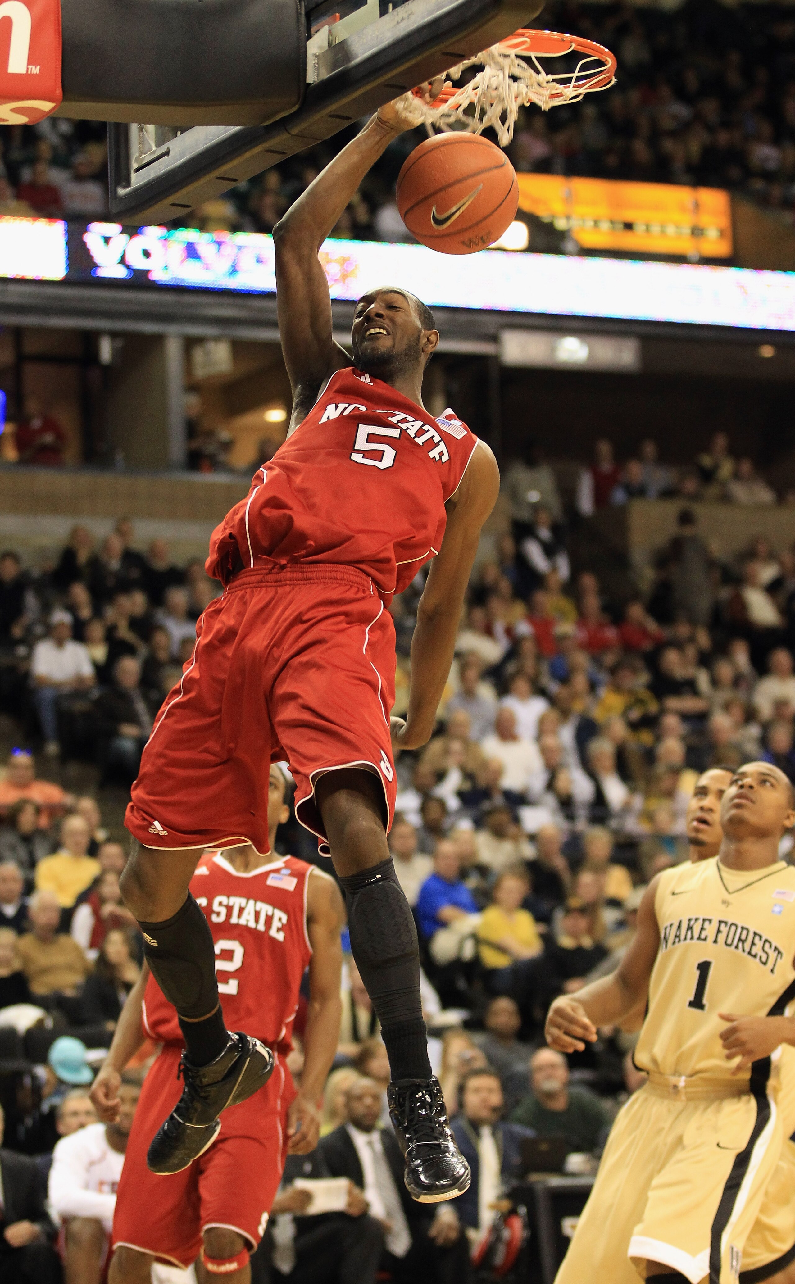 WINSTON SALEM, NC - FEBRUARY 13: C.J. Leslie #5 of the North Carolina State Wolfpack dunks the ball against the Wake Forest Demon Deacons during their game at Lawrence Joel Coliseum on February 13, 2011 in Winston Salem, North Carolina. (Photo by Street WINSTON SALEM, NC - FEBRUARY 13: C.J. Leslie #5 of the North Carolina State Wolfpack dunks the ball against the Wake Forest Demon Deacons during their game at Lawrence Joel Coliseum on February 13, 2011 in Winston Salem, North Carolina. (Photo by Street