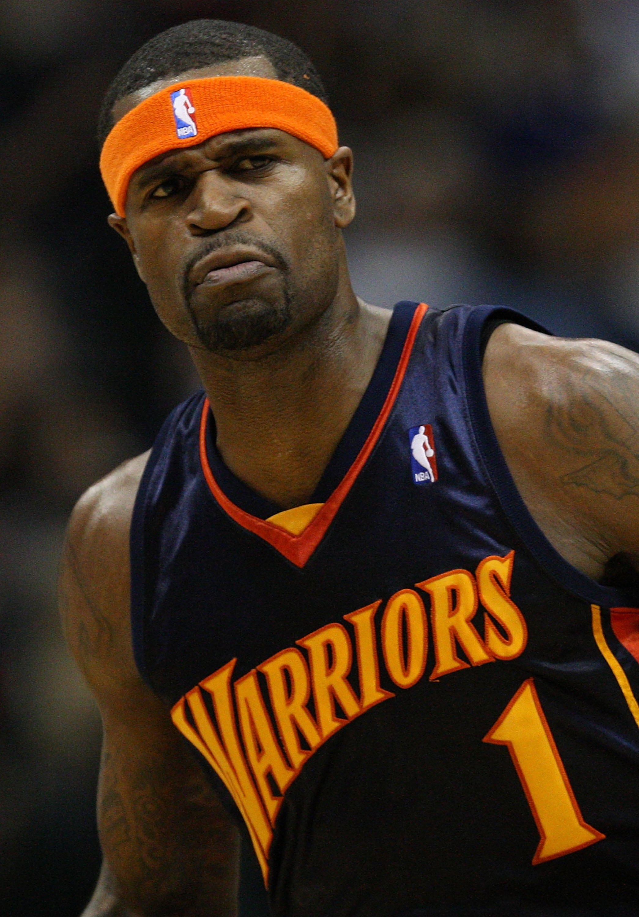 DALLAS - JANUARY 28:  Stephen Jackson #1 of the Golden State Warriors during play against the Dallas Mavericks on January 28, 2008 at American Airlines Center in Dallas, Texas.  NOTE TO USER: User expressly acknowledges and agrees that, by downloading and