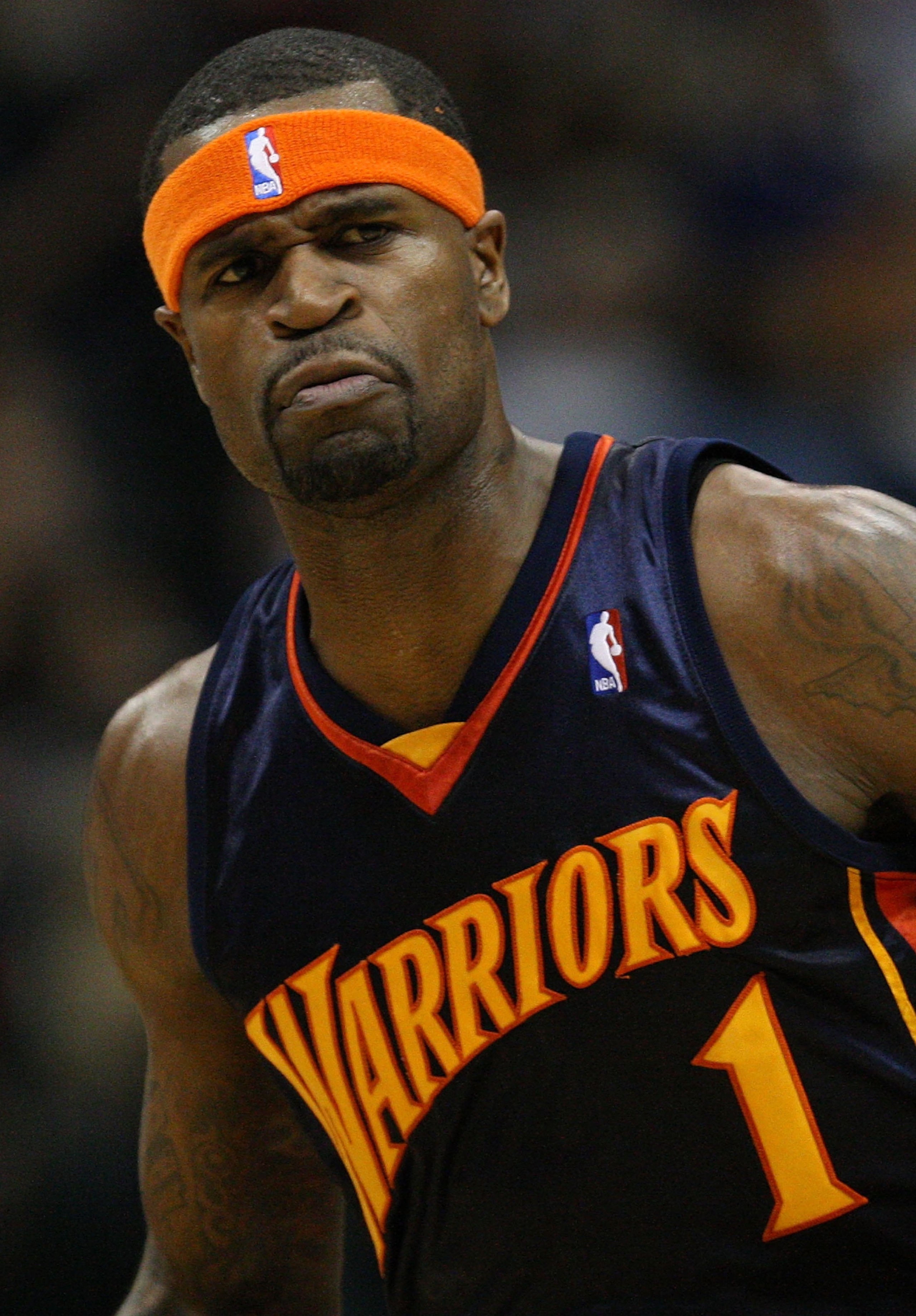 DALLAS - JANUARY 28:  Stephen Jackson #1 of the Golden State Warriors during play against the Dallas Mavericks on January 28, 2008 at American Airlines Center in Dallas, Texas.  NOTE TO USER: User expressly acknowledges and agrees that, by downloading and