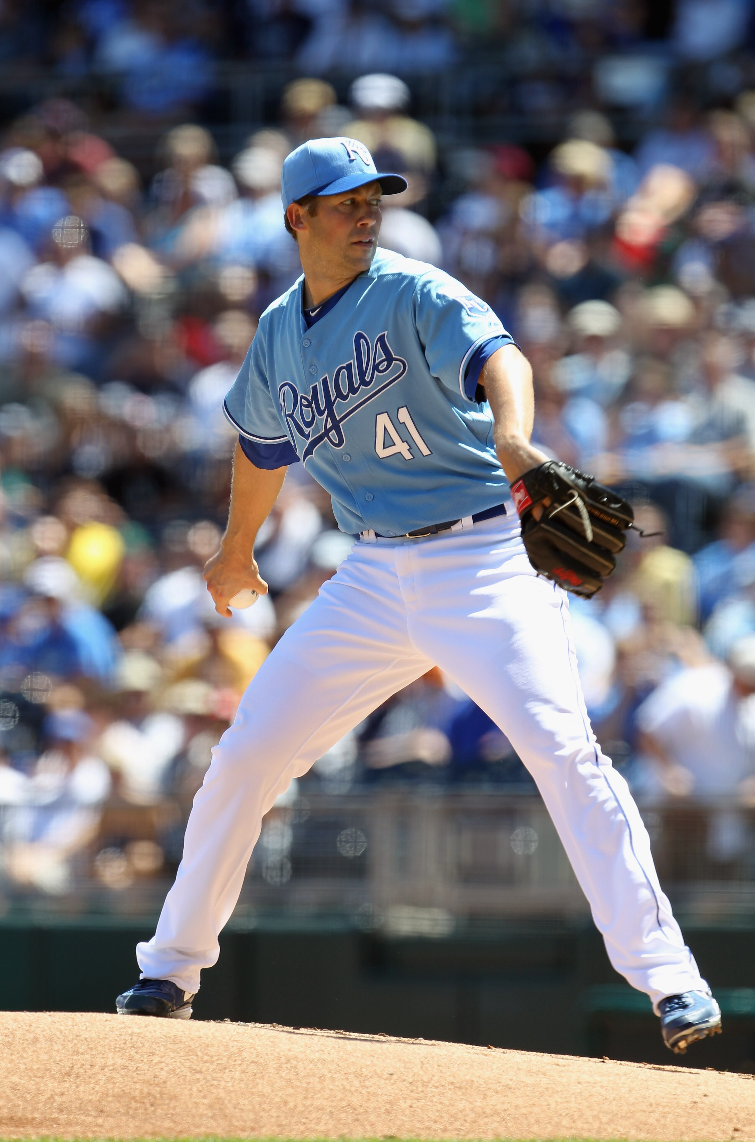KANSAS CITY, MO - AUGUST 15:  Pitcher Bryan Bullington #41 of the Kansas City Royals in action during the game against the New York Yankees on August 15, 2010 at Kauffman stadium in Kansas City, Missouri.  (Photo by Jamie Squire/Getty Images)