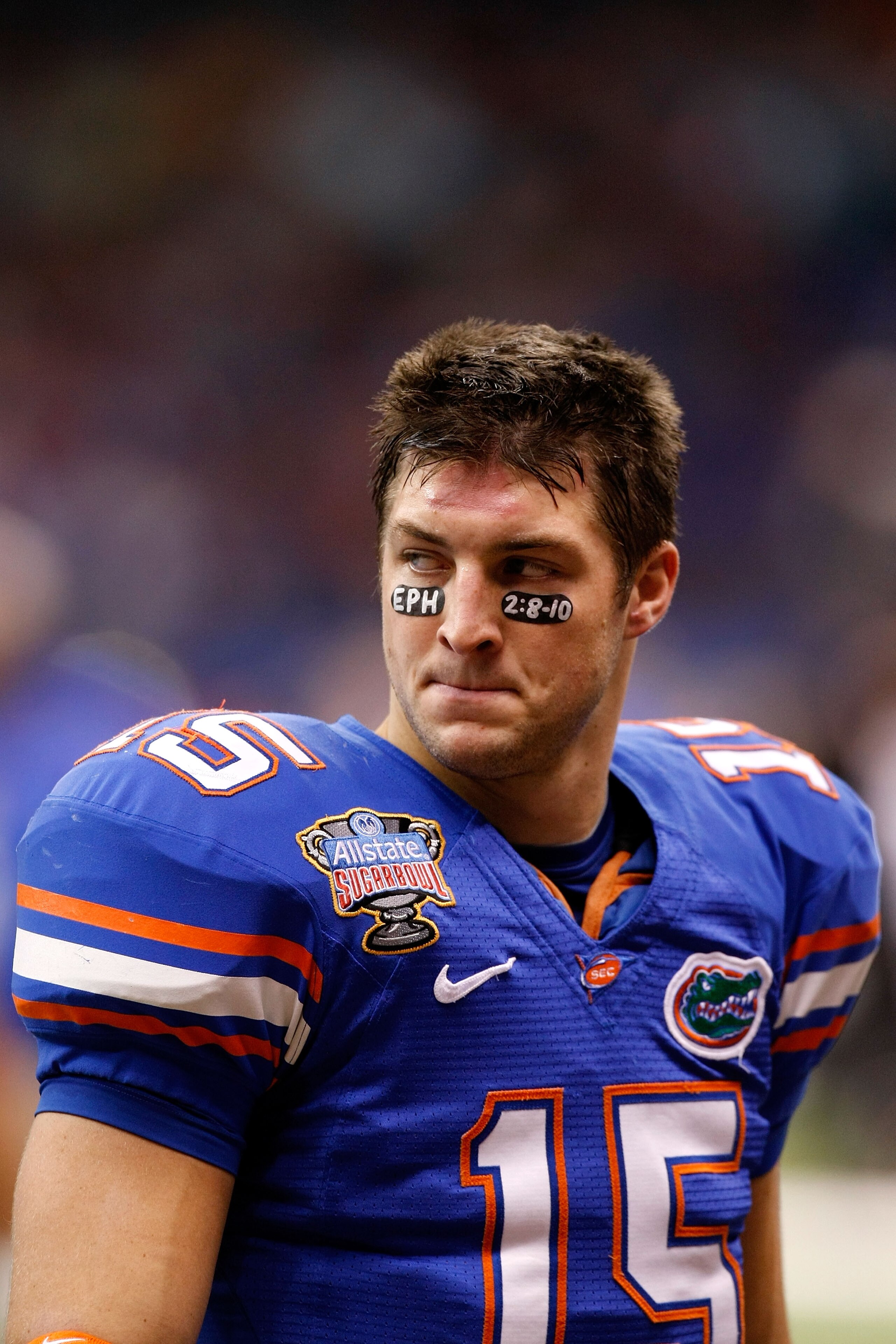 NEW ORLEANS - JANUARY 01:  Quarterback Tim Tebow #15 of the Florida Gators stands on the field before the Allstate Sugar Bowl against the Cincinnati Bearcats at the Louisana Superdome on January 1, 2010 in New Orleans, Louisiana.  (Photo by Kevin C. Cox/G