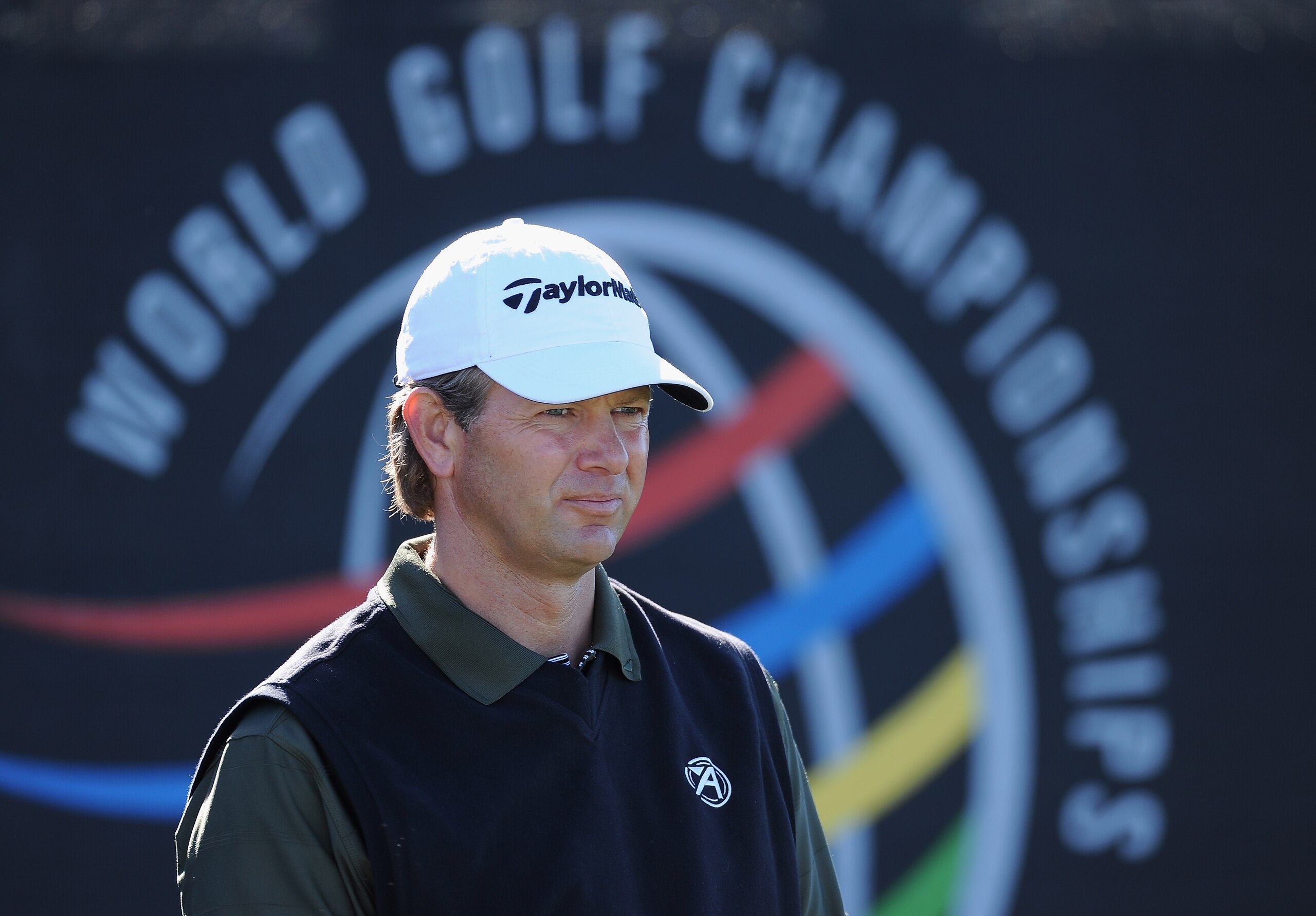 MARANA, AZ - FEBRUARY 22: Retief Goosen of South Africa ponders during practice prior to the start of the World Golf Championships-Accenture Match Play Championship held at The Ritz-Carlton Golf Club, Dove Mountain on February 22, 2011 in Marana, Arizona.