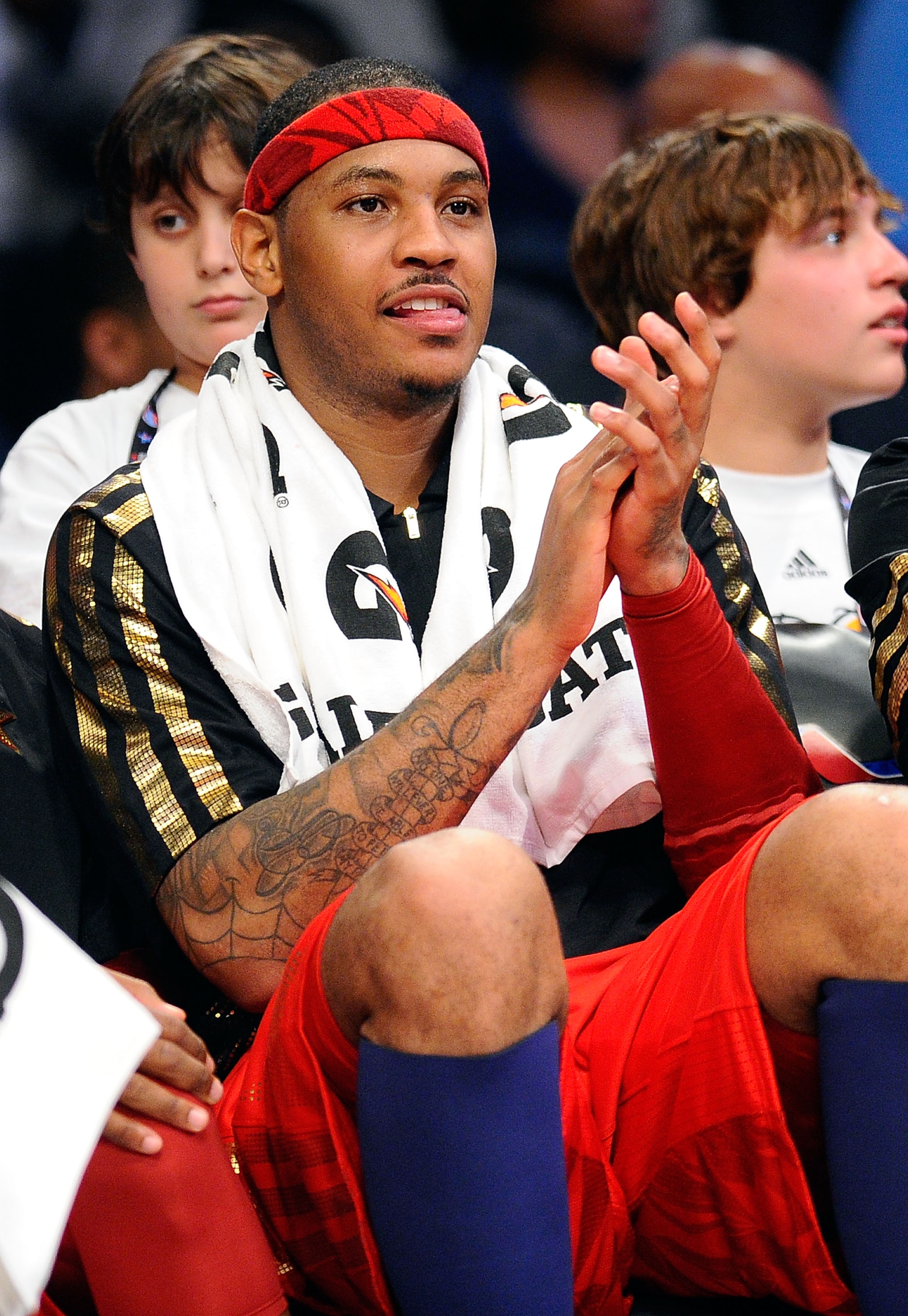 LOS ANGELES, CA - FEBRUARY 20:  Carmelo Anthony #15 of the Denver Nuggets and the Western Conference reacts in the second half of the 2011 NBA All-Star Game at Staples Center on February 20, 2011 in Los Angeles, California. NOTE TO USER: User expressly ac