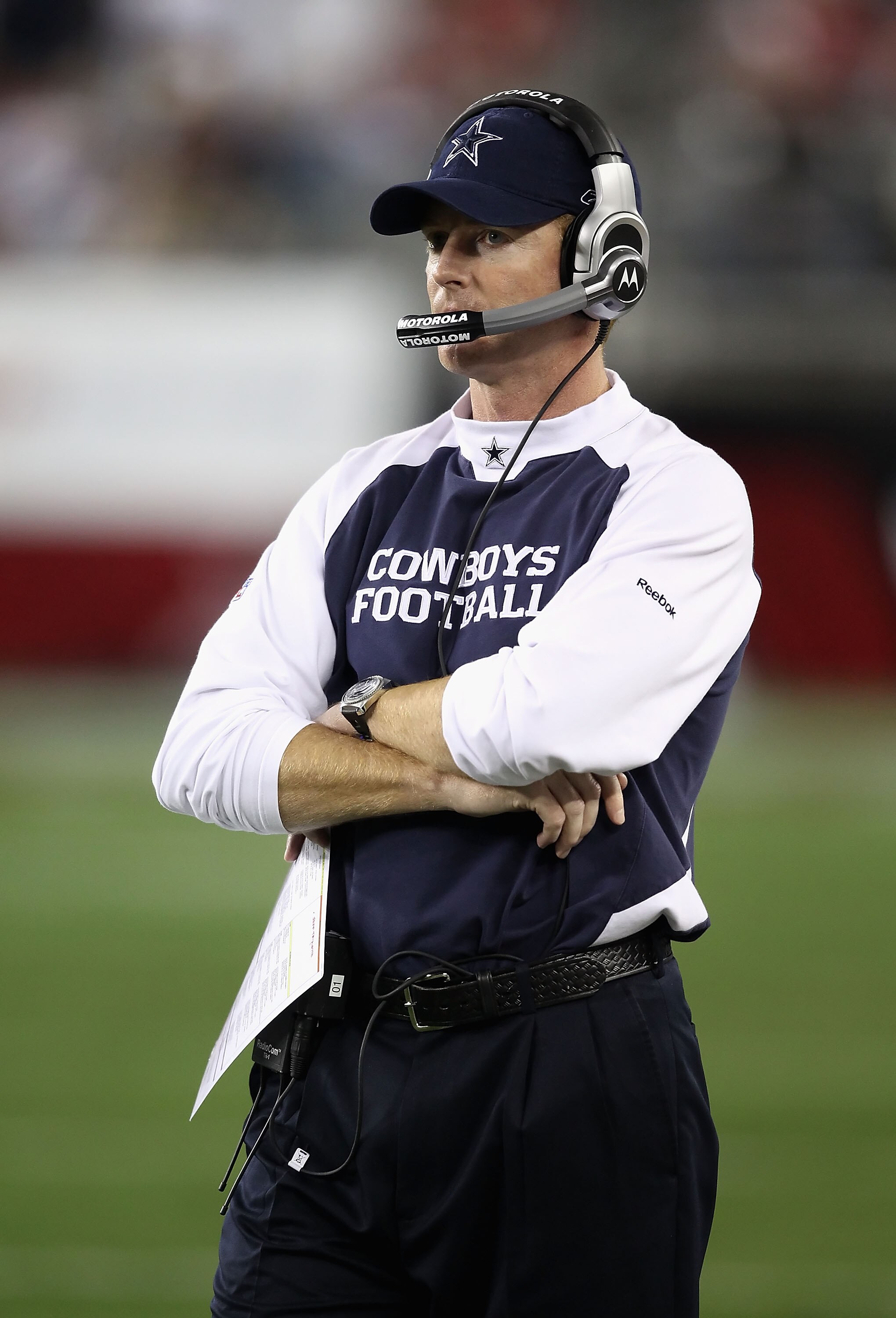 GLENDALE, AZ - DECEMBER 25:  Head coach Jason Garrett of the Dallas Cowboys watches from the sidelines during the NFL game against the Arizona Cardinals at the University of Phoenix Stadium on December 25, 2010 in Glendale, Arizona. The Cardinals defeated