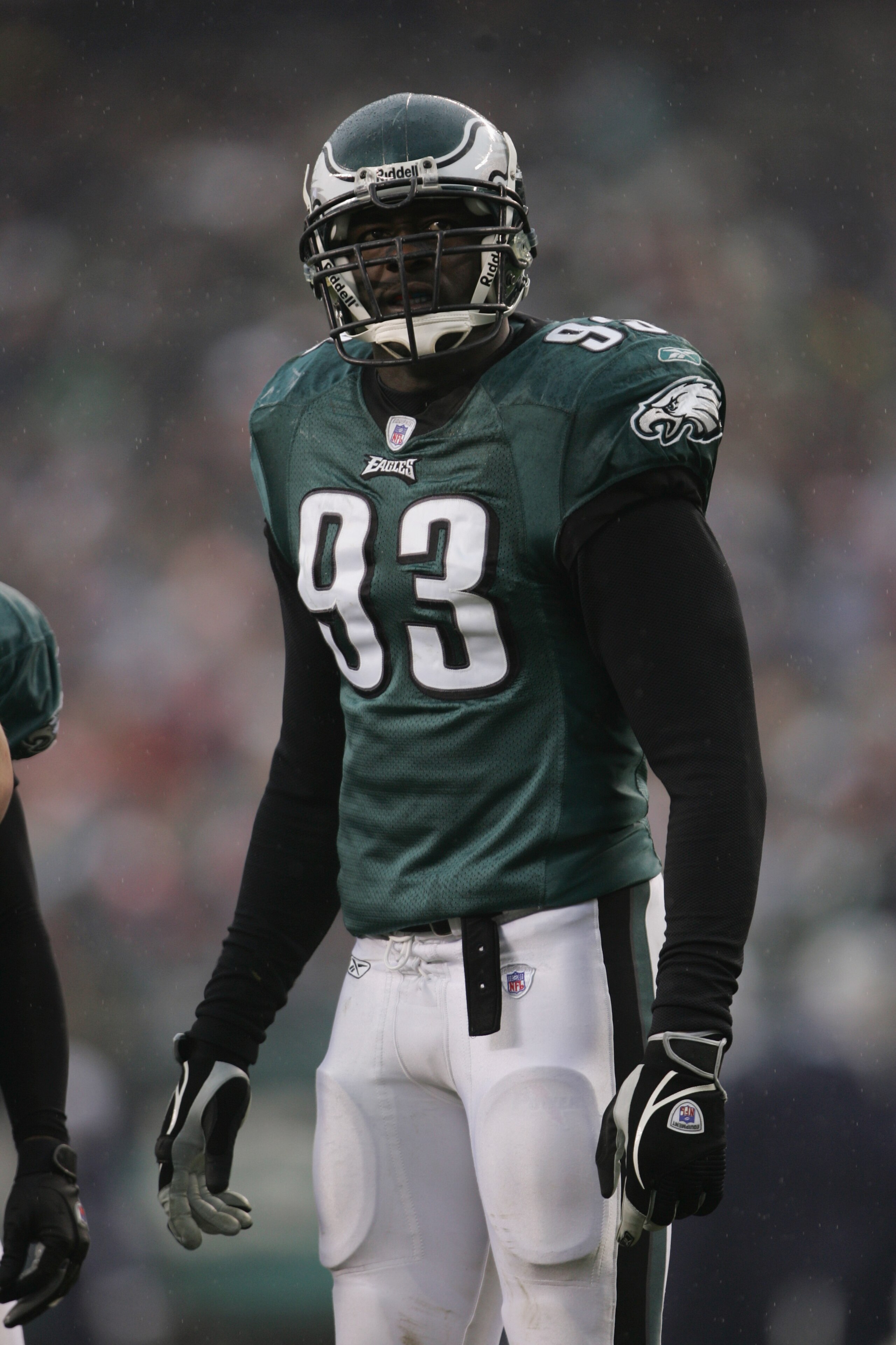 PHILADELPHIA - DECEMBER 19:  Jevon Kearse #93 of the Philadelphia Eagles looks on against the Dallas Cowboys during NFL action at Lincoln Financial Field on December 19, 2004 in Philadelphia, Pennsylvania.  The Philadelphia Eagles defeated the Dallas Cowb