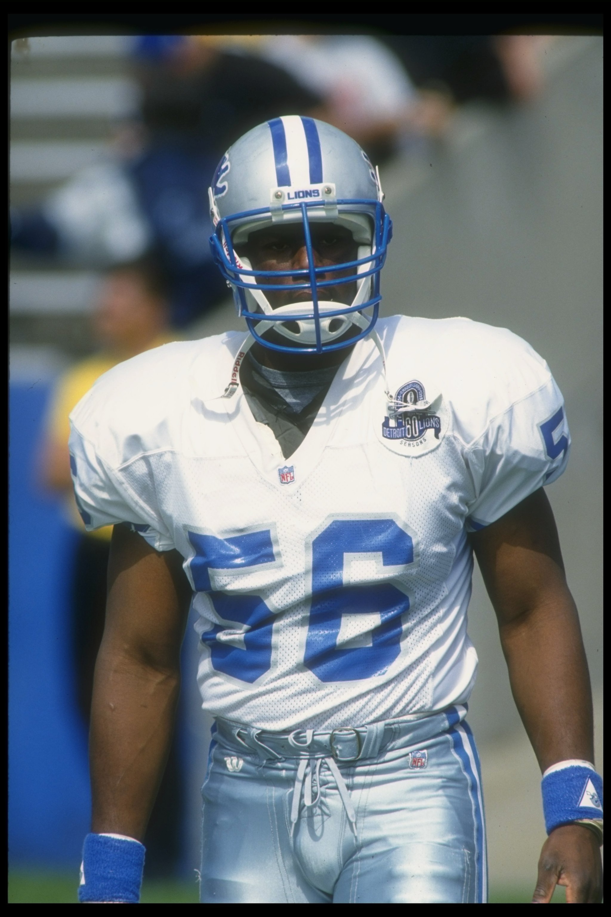 12 Sep 1993: Linebacker Pat Swilling of the Detroit Lions looks on during a game against the New England Patriots at Foxboro Stadium in Foxboro, Massachusetts. The Lions won the game, 19-16.