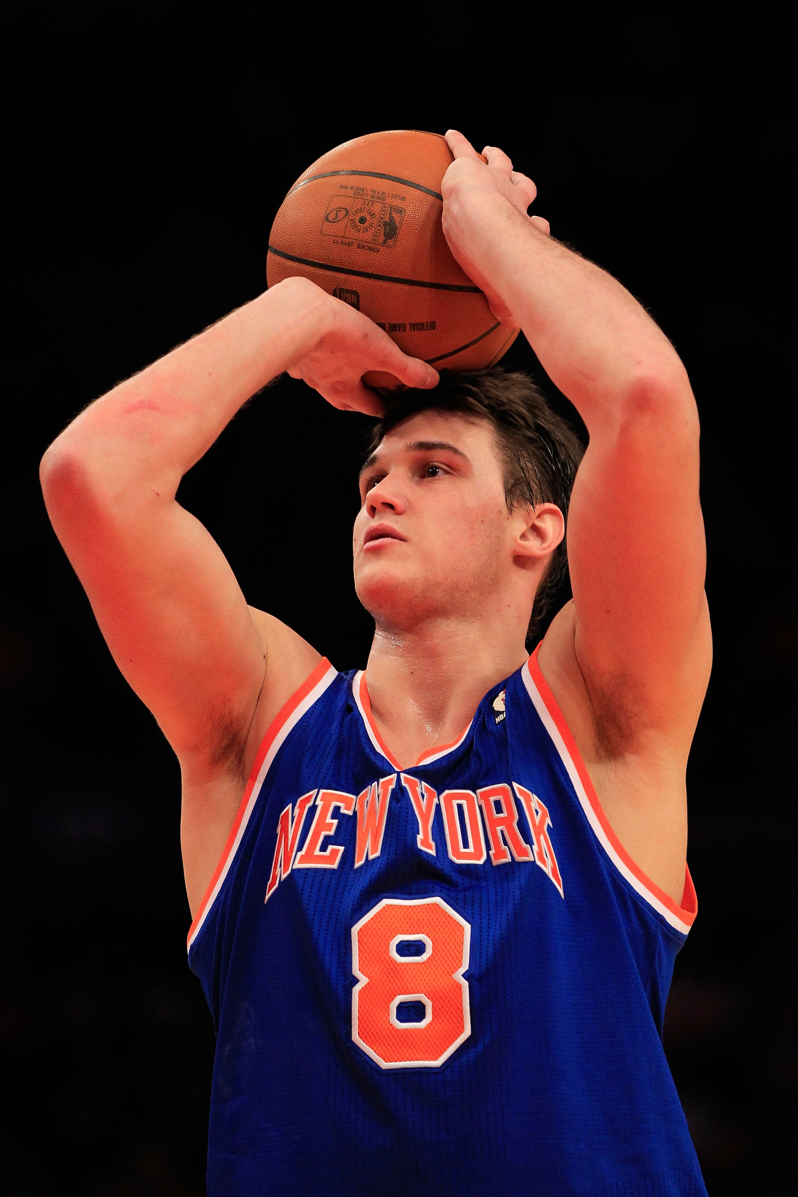 NEW YORK, NY - FEBRUARY 11: Danilo Gallinari #8 of the New York Knicks shoots a free throw against the Los Angeles Lakers at Madison Square Garden on February 11, 2011 in New York City. NOTE TO USER: User expressly acknowledges and agrees that, by downloa