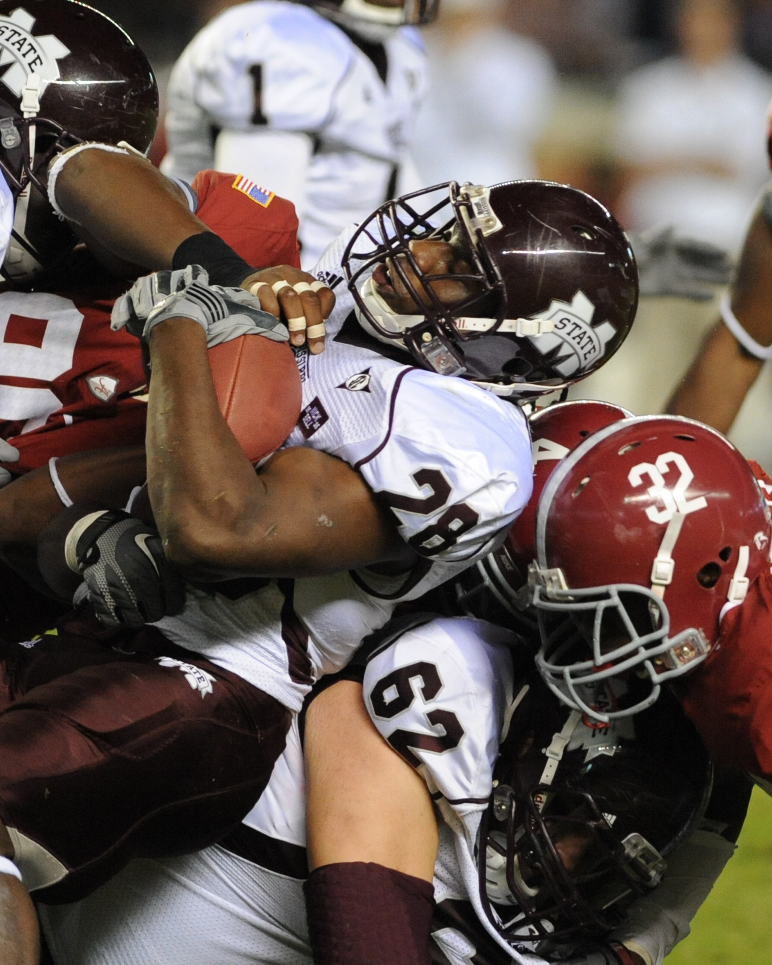 TUSCALOOSA, AL - NOVEMBER 13: Running back Vick Ballard #28 of the Mississippi State Bulldogs rushes upfield against the Alabama Crimson Tide November 13, 2010 at Bryant-Denny Stadium in Tuscaloosa, Alabama. (Photo by Al Messerschmidt/Getty Images) TUSCALOOSA, AL - NOVEMBER 13: Running back Vick Ballard #28 of the Mississippi State Bulldogs rushes upfield against the Alabama Crimson Tide November 13, 2010 at Bryant-Denny Stadium in Tuscaloosa, Alabama. (Photo by Al Messerschmidt/Getty Images)