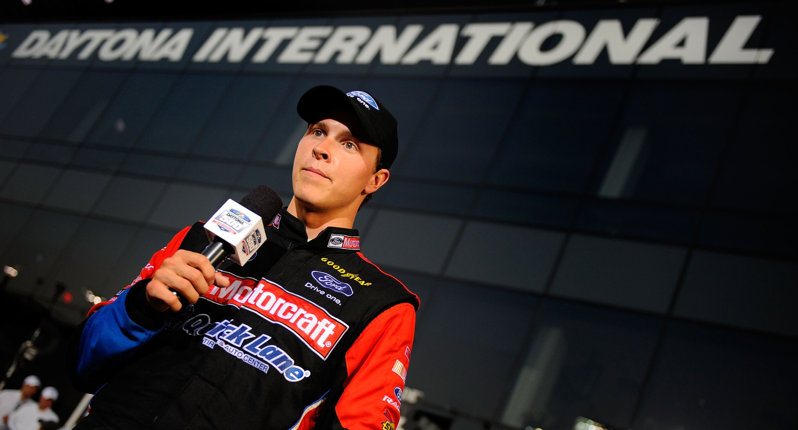 DAYTONA BEACH, FL - FEBRUARY 20: Trevor Bayne, driver of the #21 Motorcraft/Quick Lane Ford, celebrates in Victory Lane after winning the NASCAR Sprint Cup Series Daytona 500 at Daytona International Speedway on February 20, 2011 in Daytona Beach, Florid DAYTONA BEACH, FL - FEBRUARY 20: Trevor Bayne, driver of the #21 Motorcraft/Quick Lane Ford, celebrates in Victory Lane after winning the NASCAR Sprint Cup Series Daytona 500 at Daytona International Speedway on February 20, 2011 in Daytona Beach, Florid