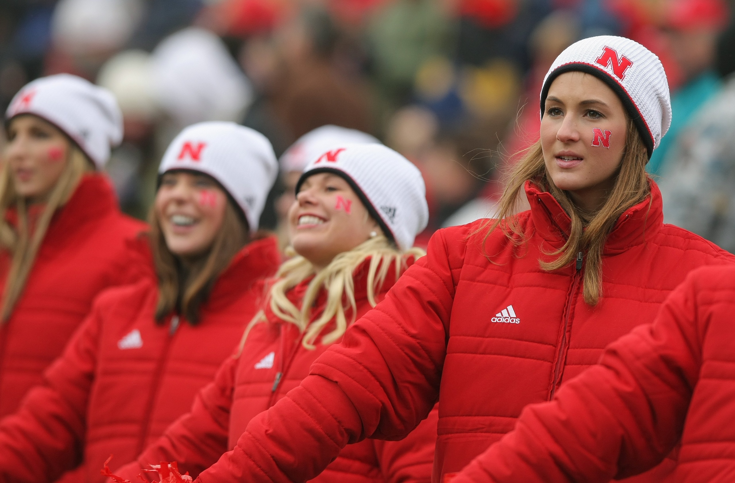BOULDER, CO - NOVEMBER 23: Cheerleaders of the Nebraska Cornhuskers cheer against the Colorado Buffaloes during Big 12 College Football action at Folsom Field on November 23, 2007 in Boulder, Colorado. Colorado defeated Nebraska 65-51. (Photo by Doug Pens BOULDER, CO - NOVEMBER 23: Cheerleaders of the Nebraska Cornhuskers cheer against the Colorado Buffaloes during Big 12 College Football action at Folsom Field on November 23, 2007 in Boulder, Colorado. Colorado defeated Nebraska 65-51. (Photo by Doug Pens