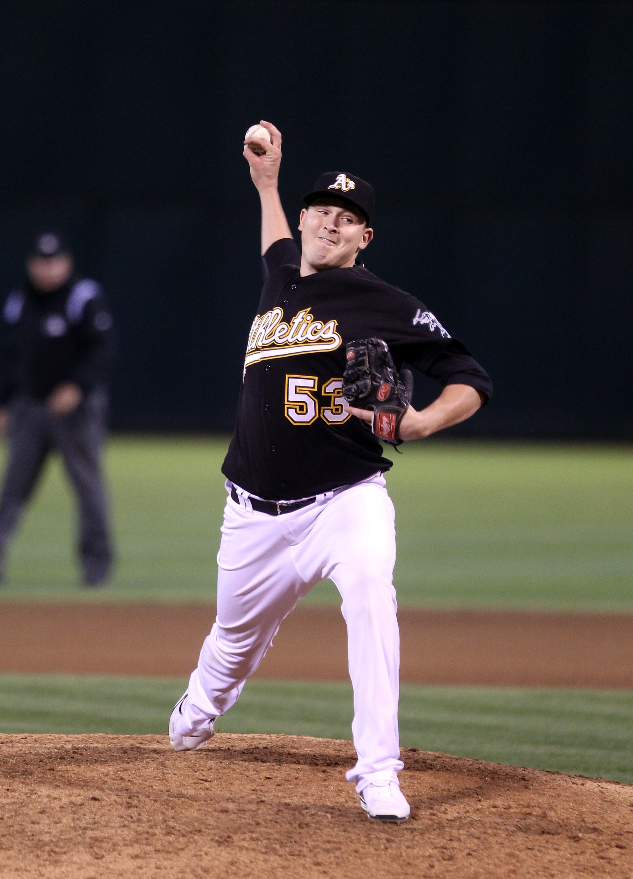 OAKLAND, CA - SEPTEMBER 10:  Trevor Cahill #53 of the Oakland Athletics pitches against the Boston Red Sox at the Oakland-Alameda County Coliseum on September 10, 2010 in Oakland, California.  (Photo by Ezra Shaw/Getty Images)