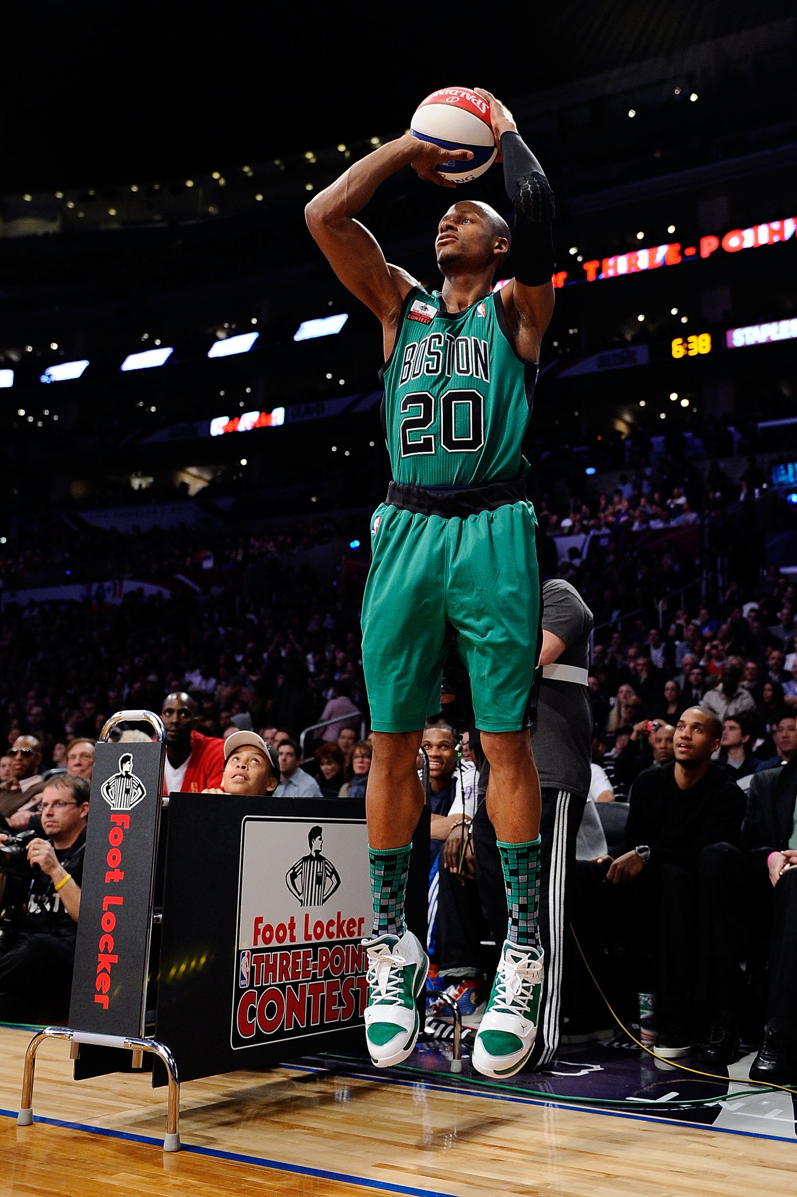 LOS ANGELES, CA - FEBRUARY 19:  Ray Allen #20 of the Boston Celtics competes in the Foot Locker Three-Point Contest apart of NBA All-Star Saturday Night at Staples Center on February 19, 2011 in Los Angeles, California.  (Photo by Kevork Djansezian/Getty