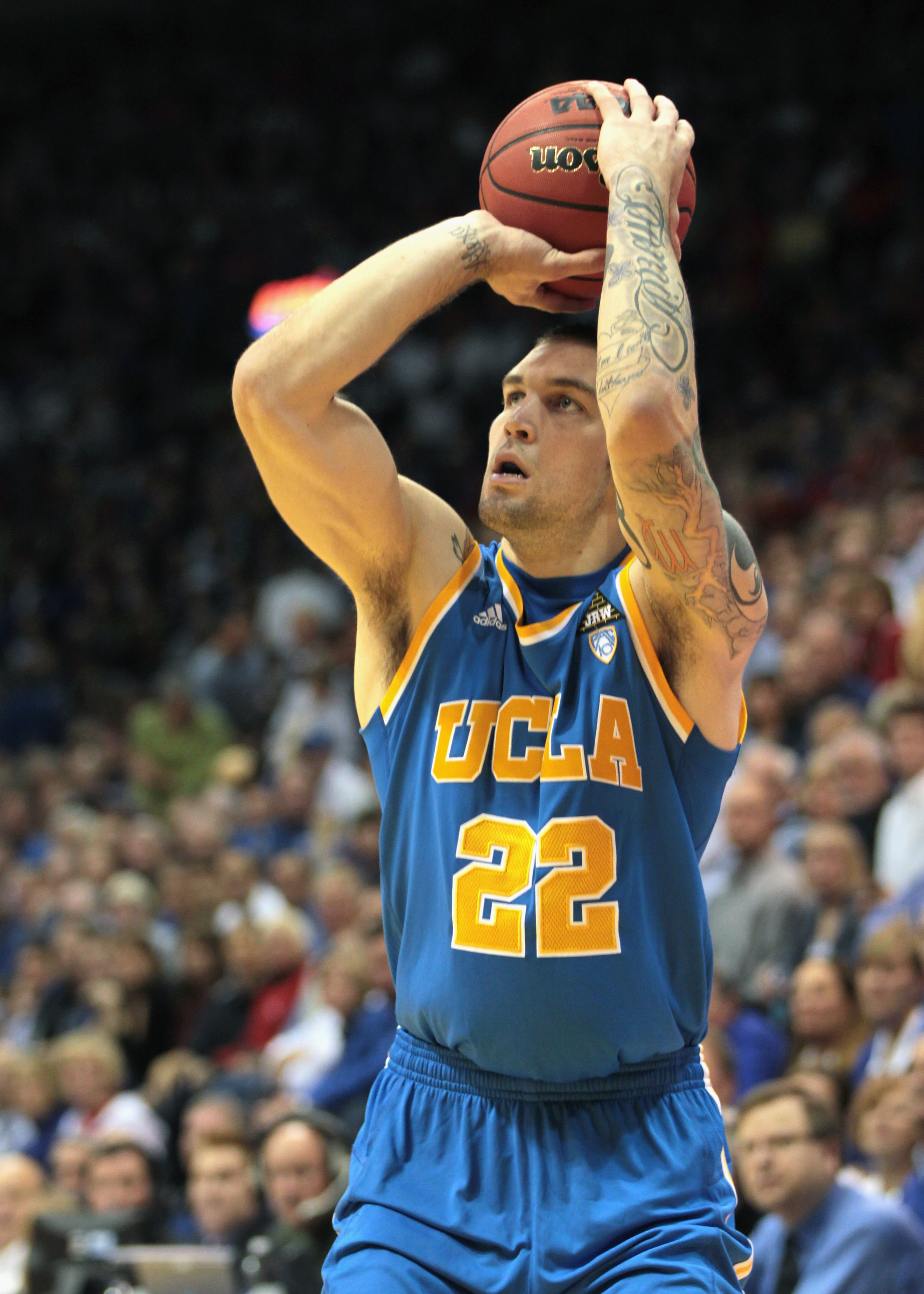 LAWRENCE, KS - DECEMBER 02: Reeves Nelson #22 of the UCLA Bruins in action during the game against the Kansas Jayhawks on December 2, 2010 at Allen Fieldhouse in Lawrence, Kansas. (Photo by Jamie Squire/Getty Images)