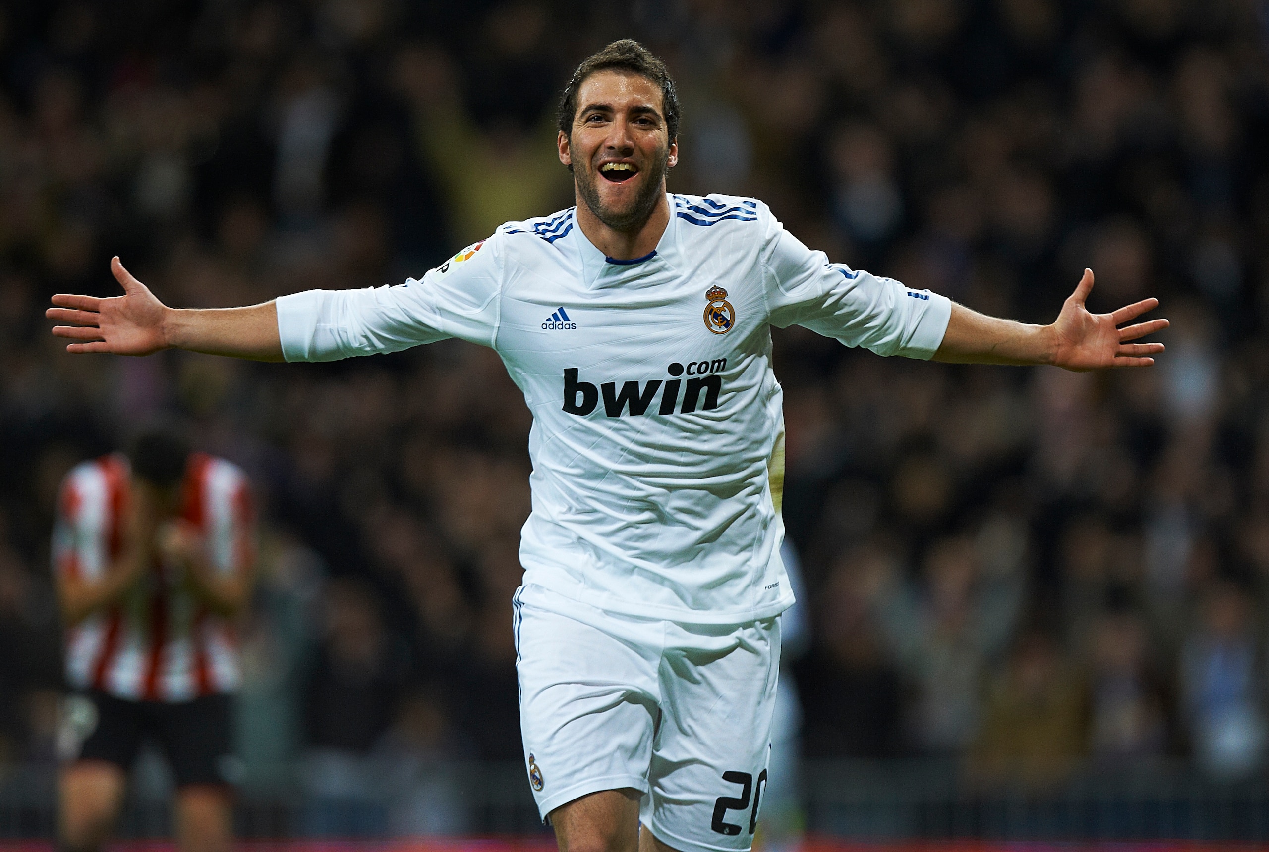 MADRID, SPAIN - NOVEMBER 20: Gonzalo Higuain of Real Madrid celebrates after scoring the 1-0 during the la liga match between Real Madrid and Athletic Bilbao at Estadio Santiago Bernabeu on November 20, 2010 in Madrid, Spain. (Photo by Manuel Queimadelo MADRID, SPAIN - NOVEMBER 20: Gonzalo Higuain of Real Madrid celebrates after scoring the 1-0 during the la liga match between Real Madrid and Athletic Bilbao at Estadio Santiago Bernabeu on November 20, 2010 in Madrid, Spain. (Photo by Manuel Queimadelo