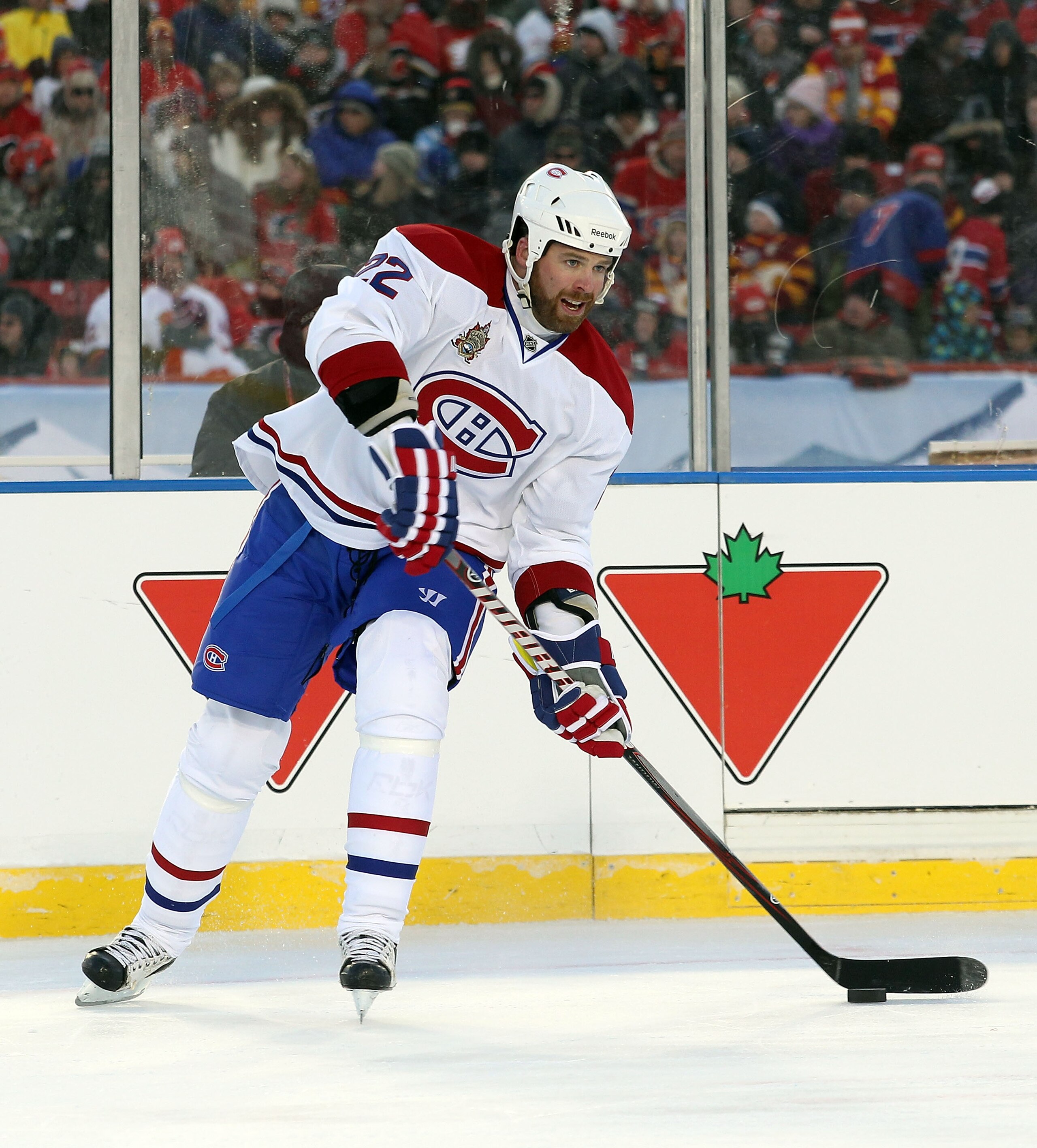 CALGARY, AB - FEBRUARY 20: Paul Mara #22 of the Montreal Canadiens skates against the Calgary Flames during the 2011 NHL Heritage Classic Game at McMahon Stadium on February 20, 2011 in Calgary, Alberta, Canada. The Flames defeated the Canadiens 4-0. (P CALGARY, AB - FEBRUARY 20: Paul Mara #22 of the Montreal Canadiens skates against the Calgary Flames during the 2011 NHL Heritage Classic Game at McMahon Stadium on February 20, 2011 in Calgary, Alberta, Canada. The Flames defeated the Canadiens 4-0. (P