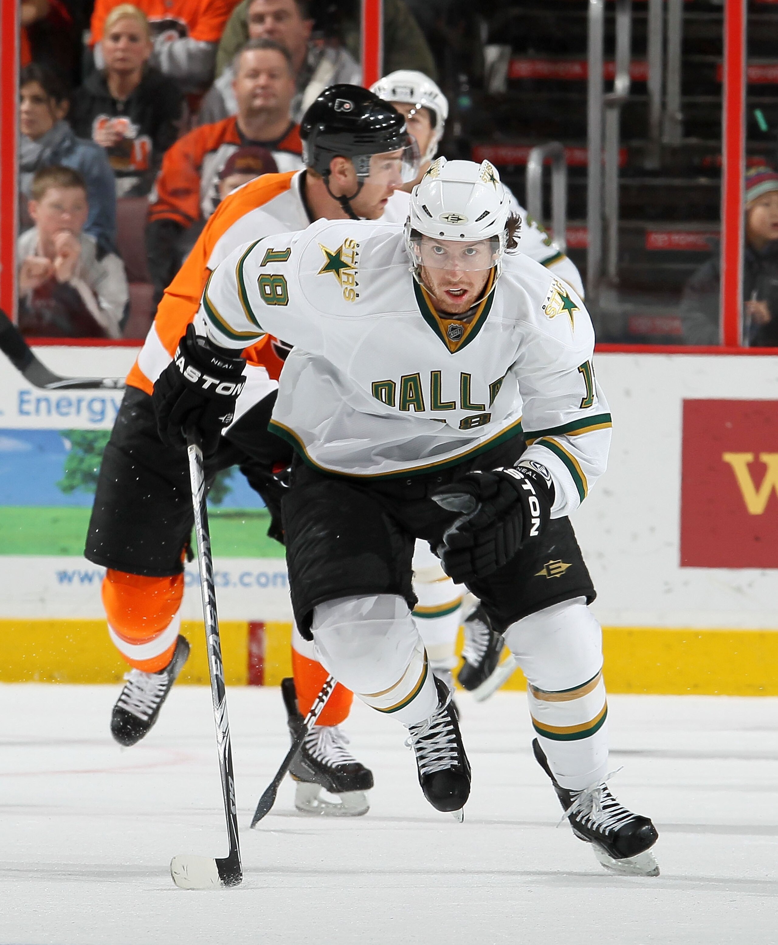 PHILADELPHIA, PA - FEBRUARY 05: James Neal #18 of the Dallas Stars skates against the Philadelphia Flyers on February 5, 2011 at Wells Fargo Center in Philadelphia, Pennsylvania. The Flyers defeated the Stars 3-1. (Photo by Jim McIsaac/Getty Images) PHILADELPHIA, PA - FEBRUARY 05: James Neal #18 of the Dallas Stars skates against the Philadelphia Flyers on February 5, 2011 at Wells Fargo Center in Philadelphia, Pennsylvania. The Flyers defeated the Stars 3-1. (Photo by Jim McIsaac/Getty Images)