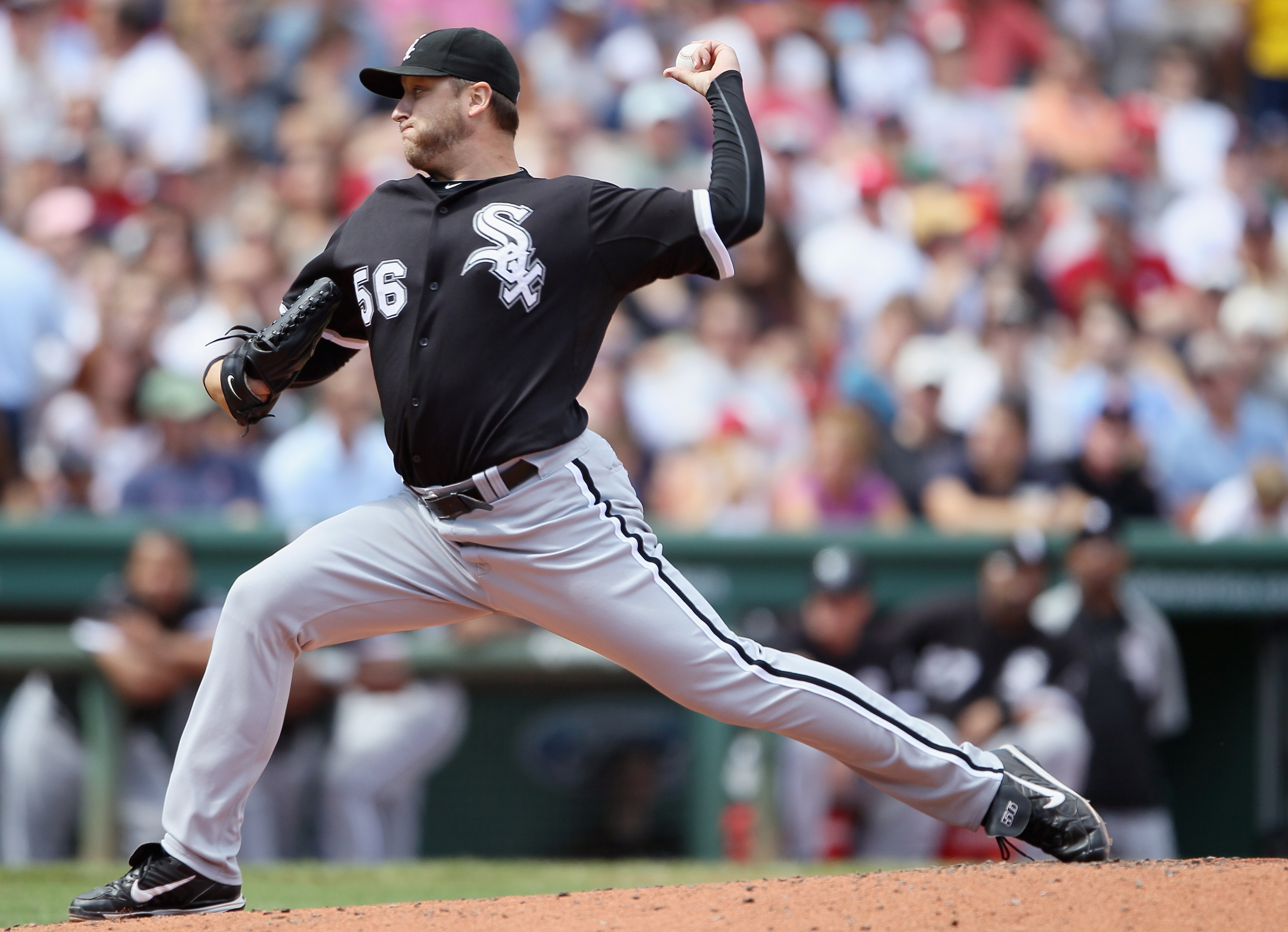 BOSTON - SEPTEMBER 05: Mark Buehrle #56 of the Chicago White Sox delivers a pitch in the first inning against the Boston Red Sox on September 5, 2010 at Fenway Park in Boston, Massachusetts. (Photo by Elsa/Getty Images) BOSTON - SEPTEMBER 05: Mark Buehrle #56 of the Chicago White Sox delivers a pitch in the first inning against the Boston Red Sox on September 5, 2010 at Fenway Park in Boston, Massachusetts. (Photo by Elsa/Getty Images)