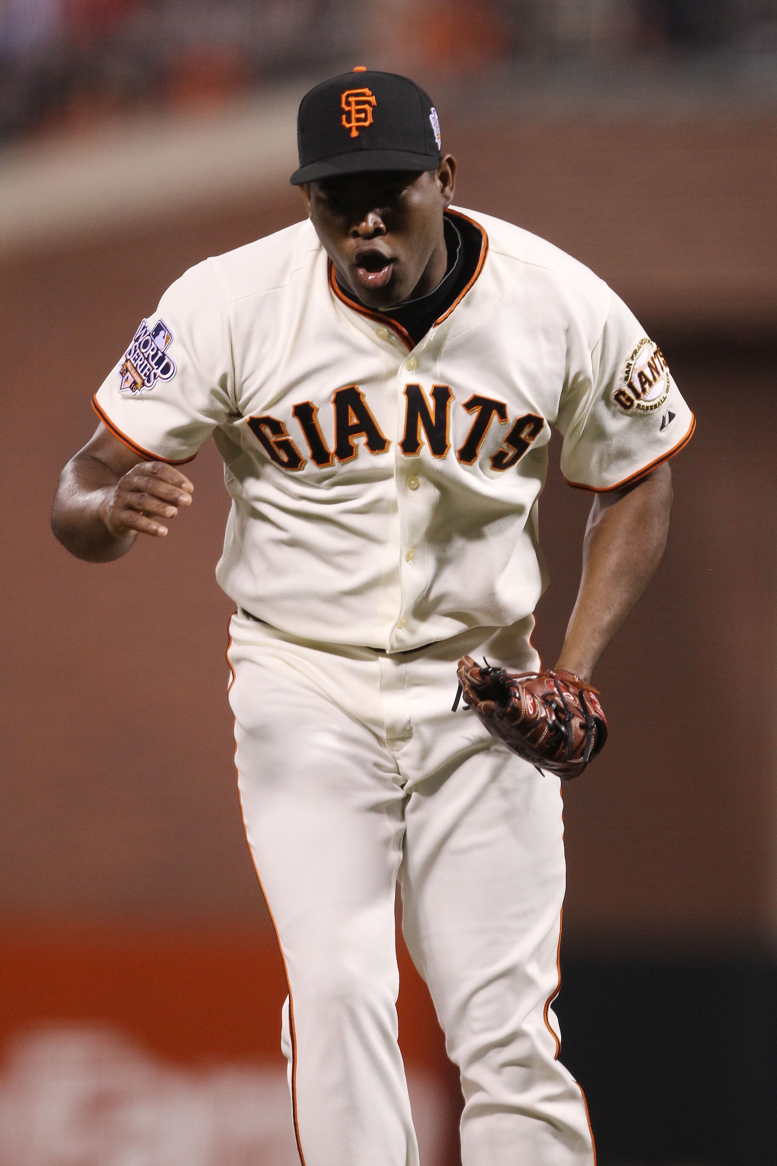 SAN FRANCISCO - OCTOBER 27: Santiago Casilla #46 of the San Francisco Giants reacts against the Texas Rangers in Game One of the 2010 MLB World Series at AT&T Park on October 27, 2010 in San Francisco, California. (Photo by Ezra Shaw/Getty Images) SAN FRANCISCO - OCTOBER 27: Santiago Casilla #46 of the San Francisco Giants reacts against the Texas Rangers in Game One of the 2010 MLB World Series at AT&T Park on October 27, 2010 in San Francisco, California. (Photo by Ezra Shaw/Getty Images)