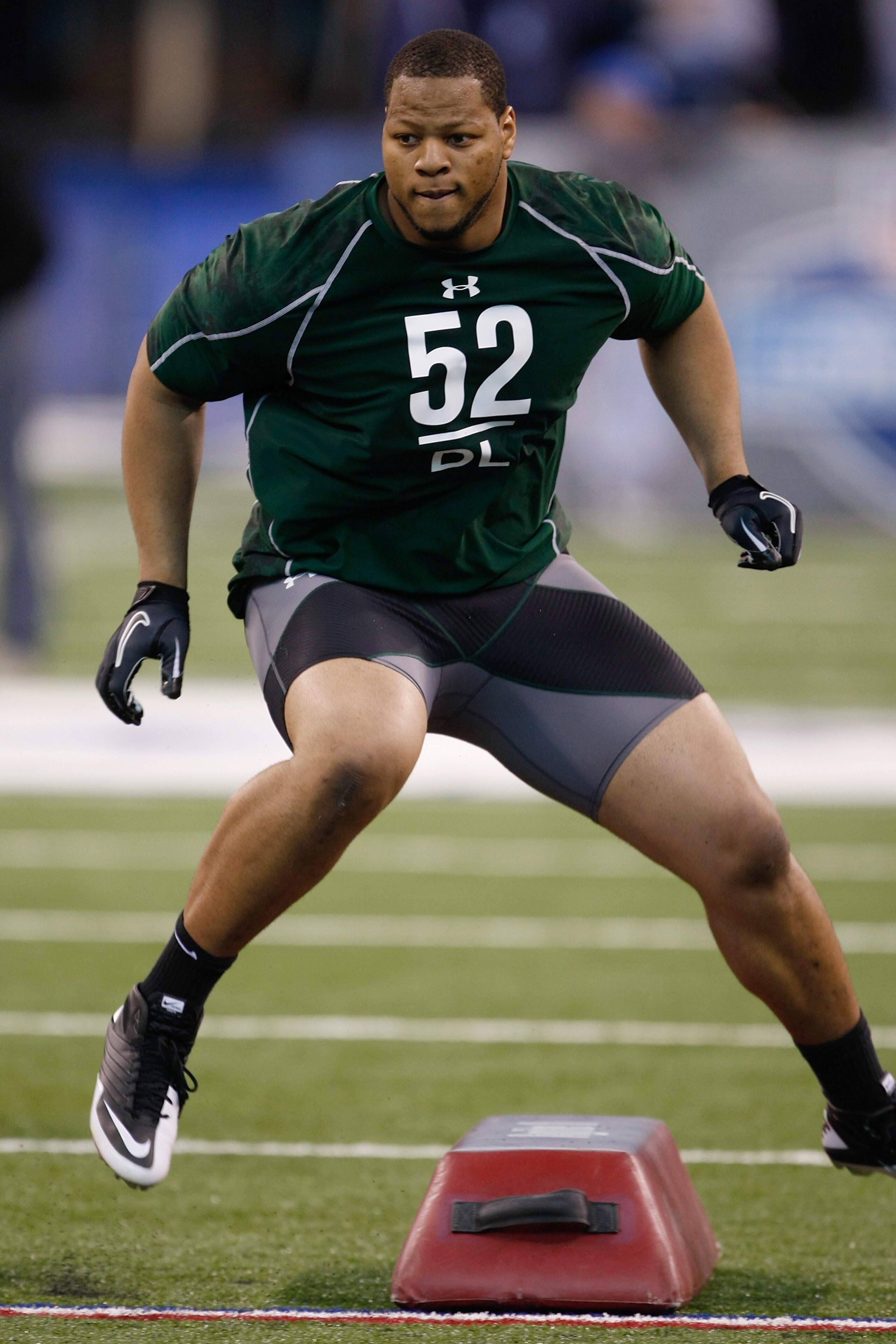 INDIANAPOLIS, IN - MARCH 1: Defensive lineman Ndamukong Suh of Nebraska runs in drills during the NFL Scouting Combine presented by Under Armour at Lucas Oil Stadium on March 1, 2010 in Indianapolis, Indiana. (Photo by Scott Boehm/Getty Images)