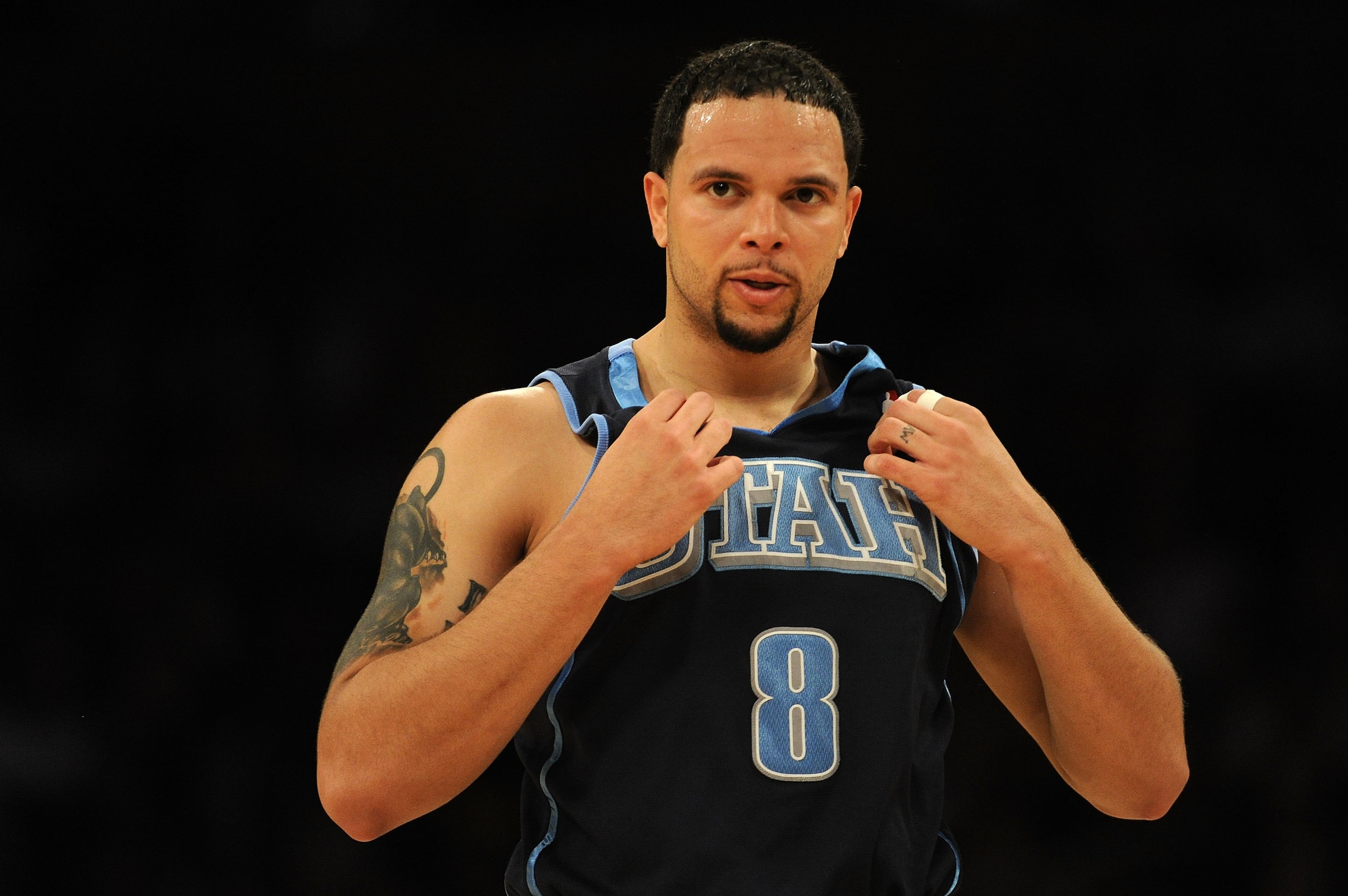 LOS ANGELES, CA - MAY 04:  Deron Williams #8 of the Utah Jazz stands on the court during Game Two of the Western Conference Semifinals against the Los Angeles Lakers during the 2010 NBA Playoffs at Staples Center on May 4, 2010 in Los Angeles, California.