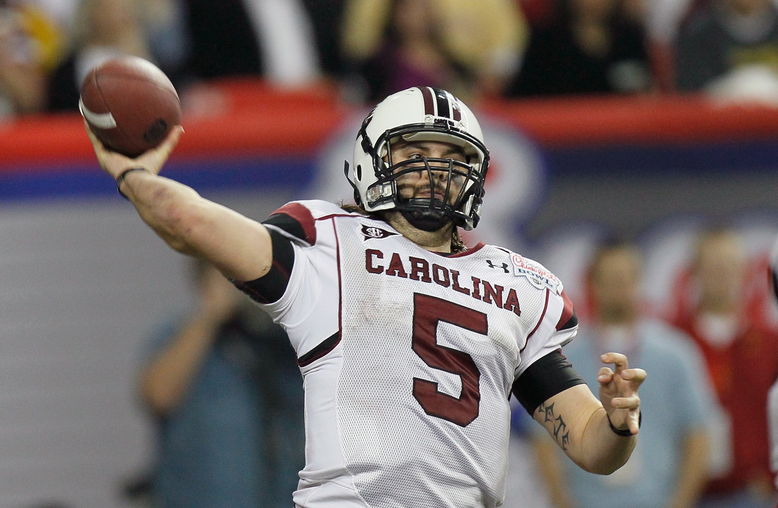 ATLANTA, GA - DECEMBER 31: Stephen Garcia #5 of the South Carolina Gamecocks against the Florida State Seminoles during the 2010 Chick-fil-A Bowl at Georgia Dome on December 31, 2010 in Atlanta, Georgia. (Photo by Kevin C. Cox/Getty Images) ATLANTA, GA - DECEMBER 31: Stephen Garcia #5 of the South Carolina Gamecocks against the Florida State Seminoles during the 2010 Chick-fil-A Bowl at Georgia Dome on December 31, 2010 in Atlanta, Georgia. (Photo by Kevin C. Cox/Getty Images)